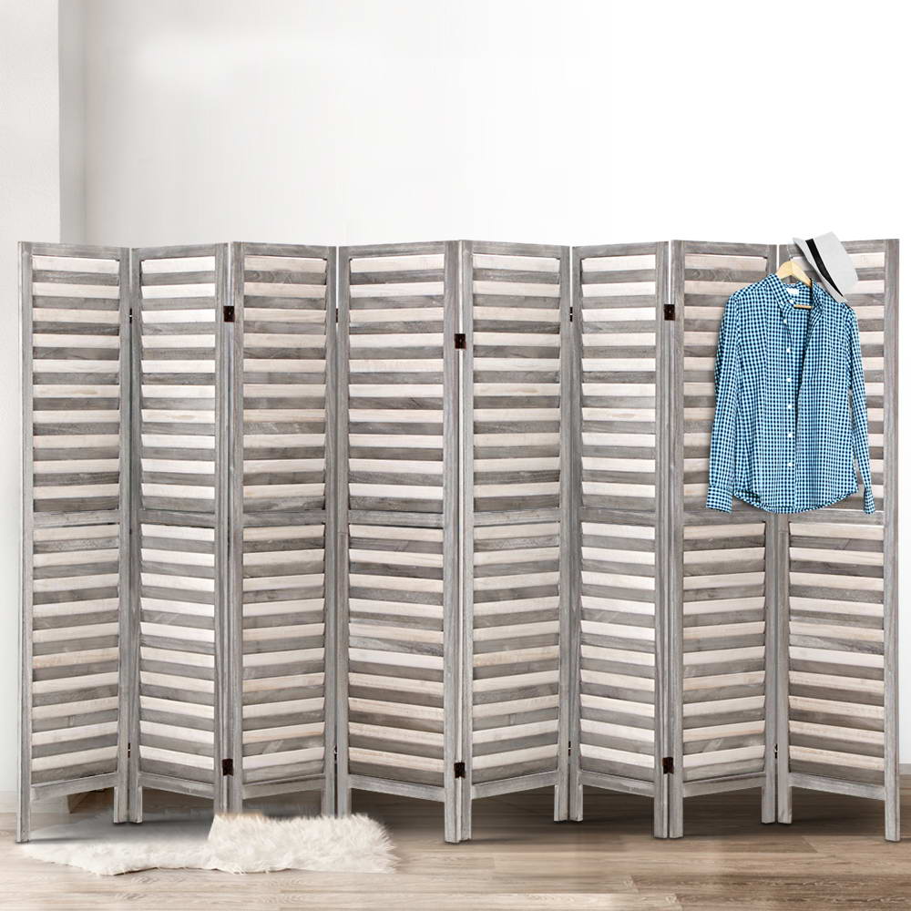 Artiss 8 Panel Room Divider Screen 326x170cm Louver Grey - Image 7