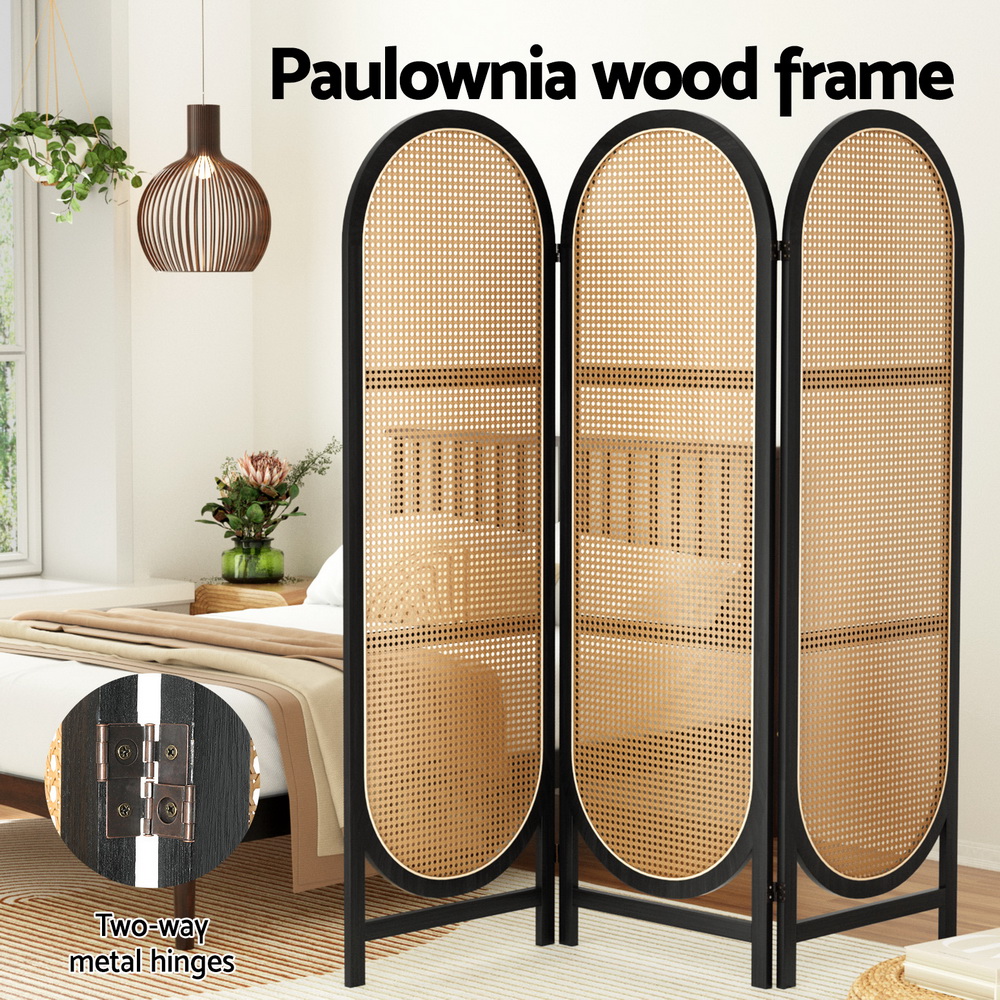 Artiss 3 Panel Room Divider Screen 151x180cm Rattan Brown - Image 4