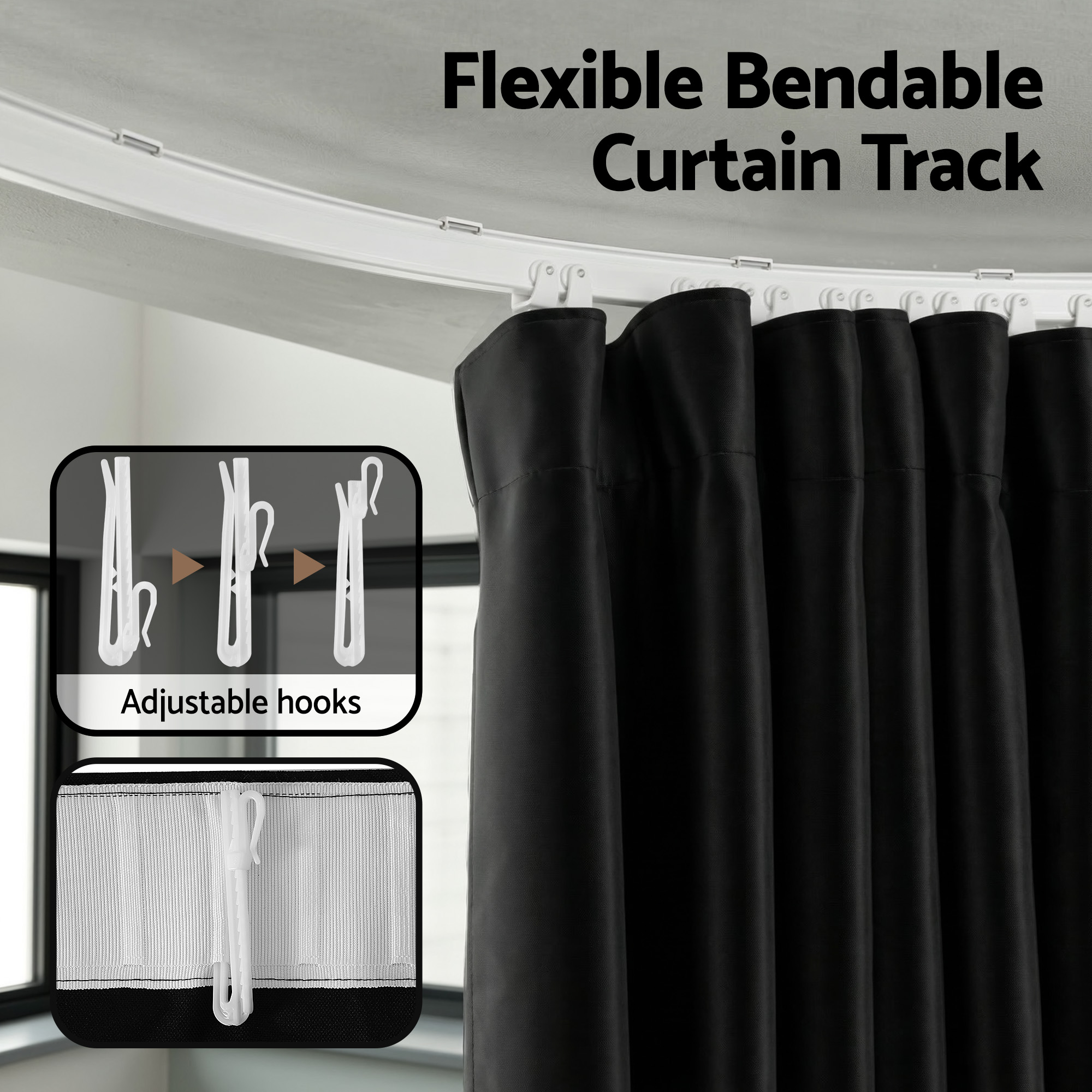 Artiss Room Divider Curtain Ceiling Mounted Track Sets Flexible Black - Image 4