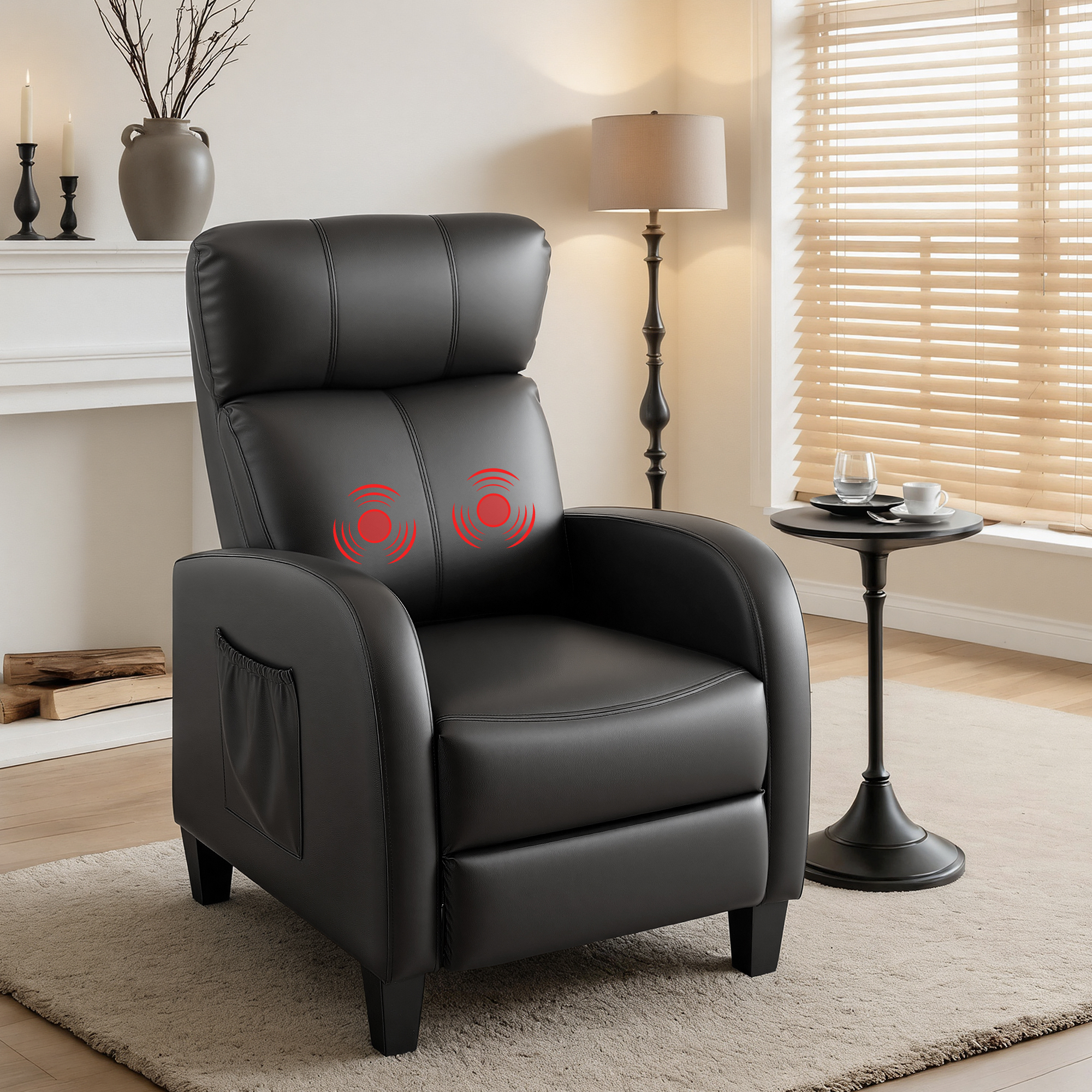 Artiss Massage Recliner Chair Small Recliner Sofa for Adults PU Leather Black - Image 1