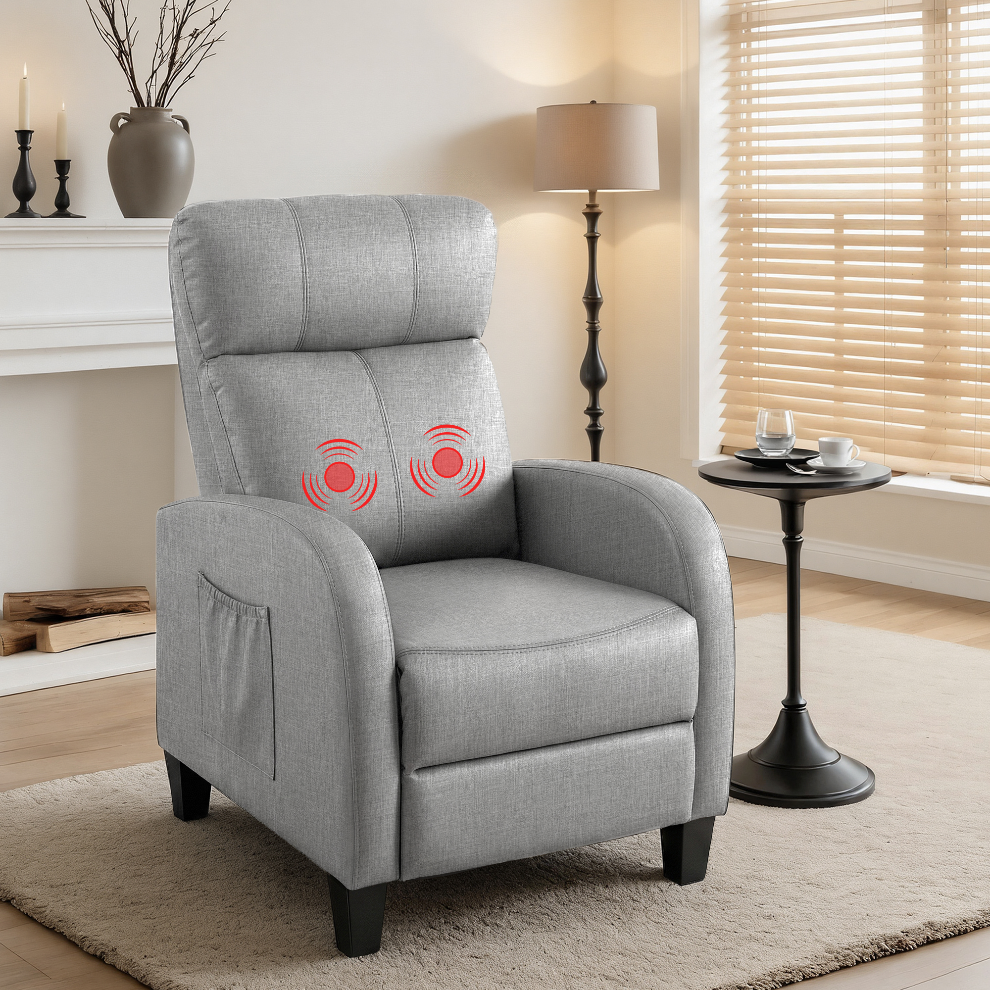 Artiss Massage Recliner Chair Small Recliner Sofa for Adults Fabric Grey - Image 1