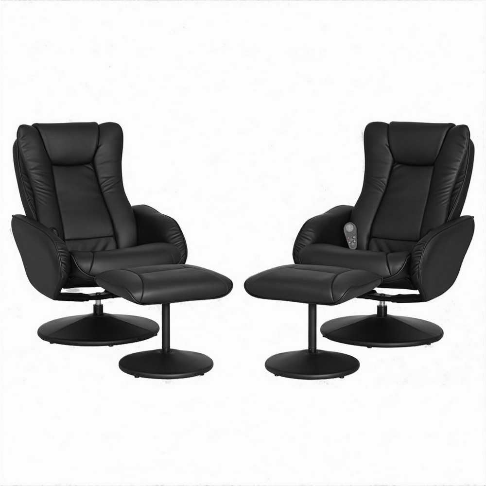 Artiss 2X Recliner Chair Ottoman Heated Massage Black - Image 1