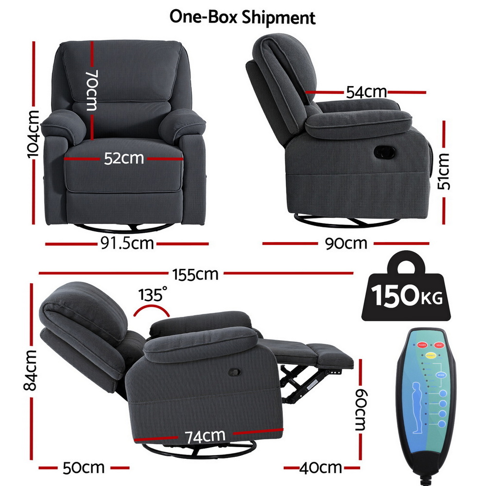 Artiss Rocking Recliner Chair 360 Swivel Massage Heated Reclining Chairs - Image 2