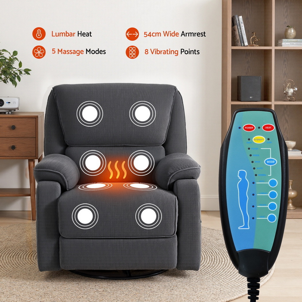 Artiss Rocking Recliner Chair 360 Swivel Massage Heated Reclining Chairs - Image 5