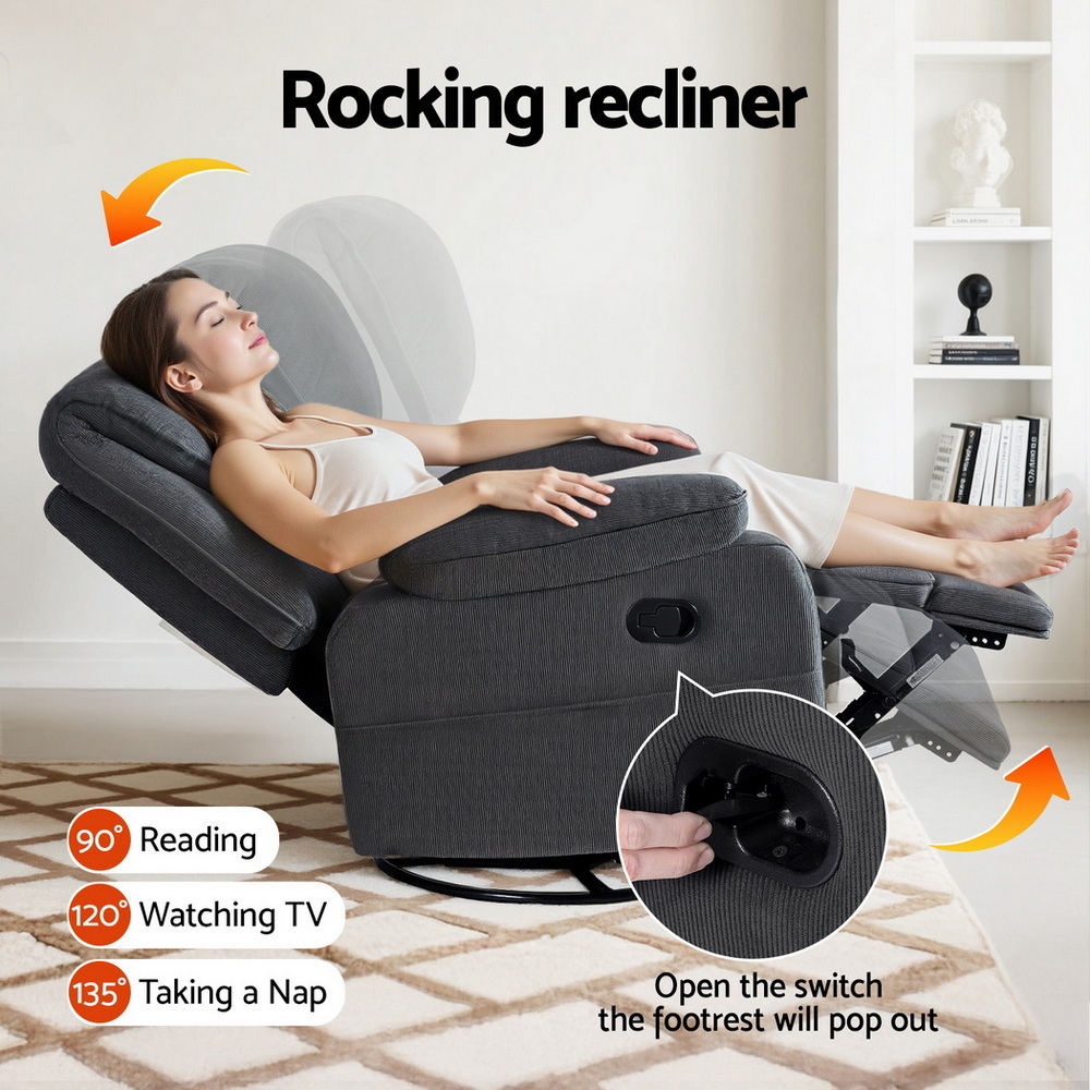 Artiss Rocking Recliner Chair 360 Swivel Massage Heated Reclining Chairs - Image 6