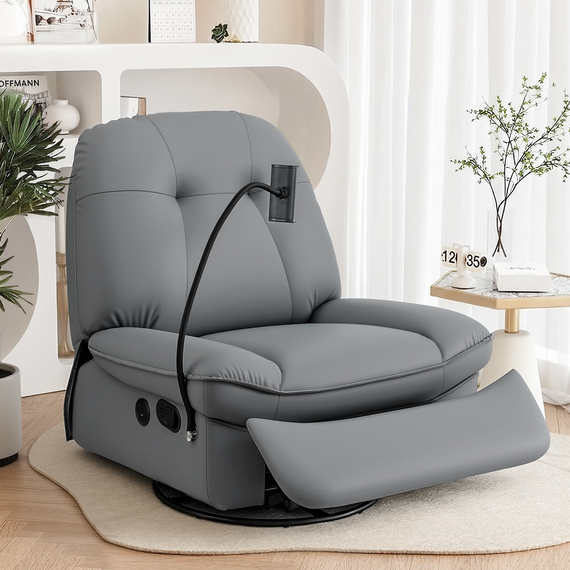 Artiss Manual Swivel Rocker Recliner with USB Ports Rocking Chair Nursery Sofa Lounge - Image 1