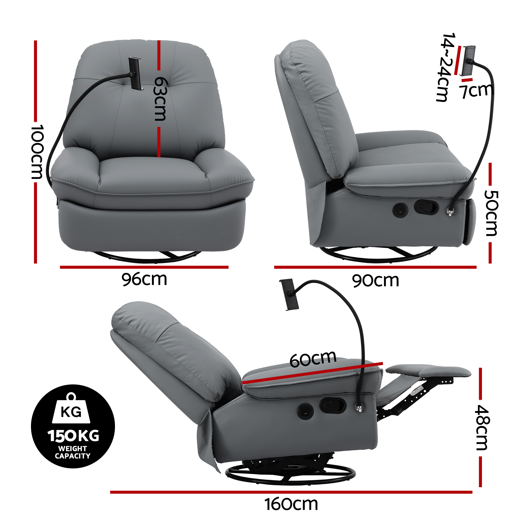 Artiss Manual Swivel Rocker Recliner with USB Ports Rocking Chair Nursery Sofa Lounge - Image 2