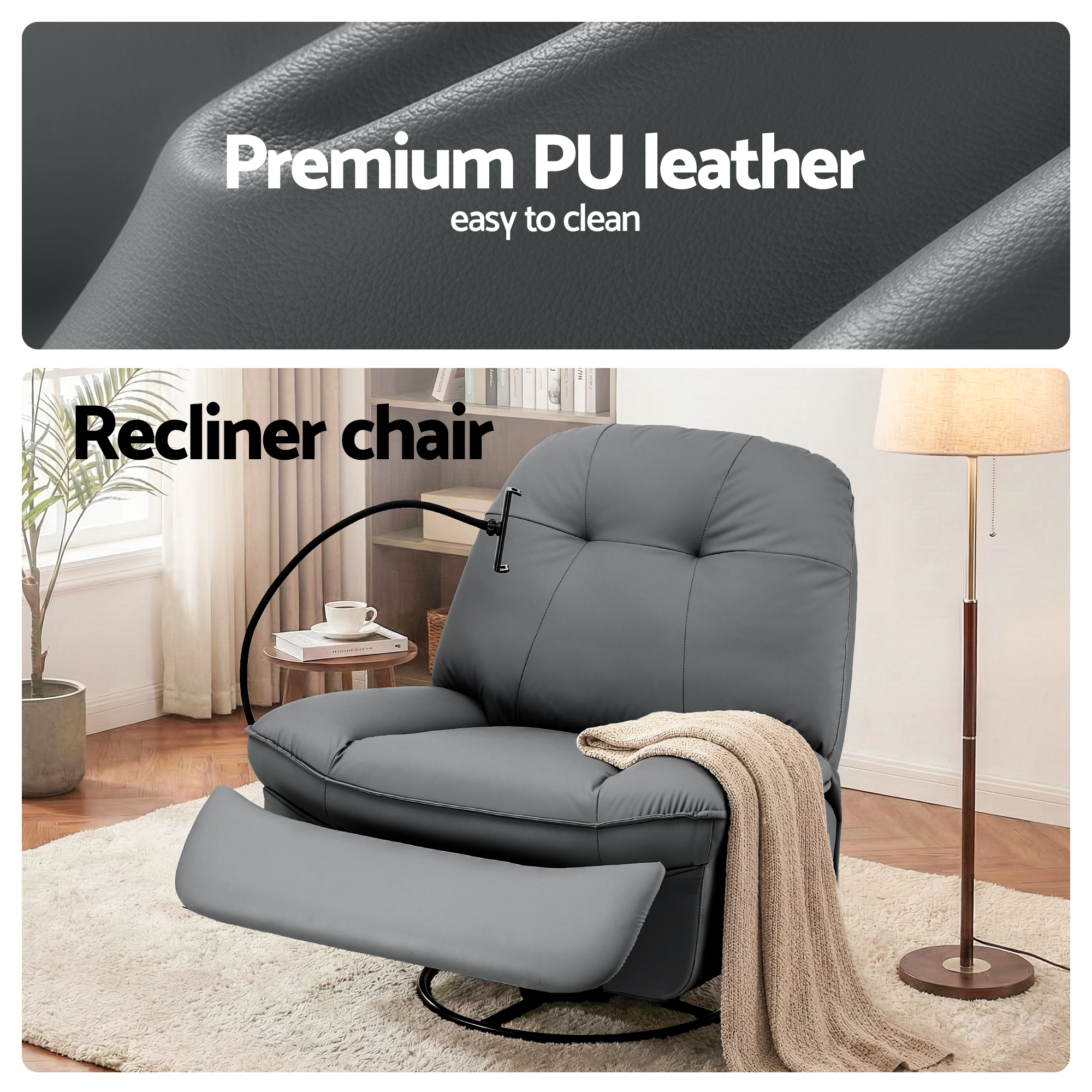 Artiss Manual Swivel Rocker Recliner with USB Ports Rocking Chair Nursery Sofa Lounge - Image 5