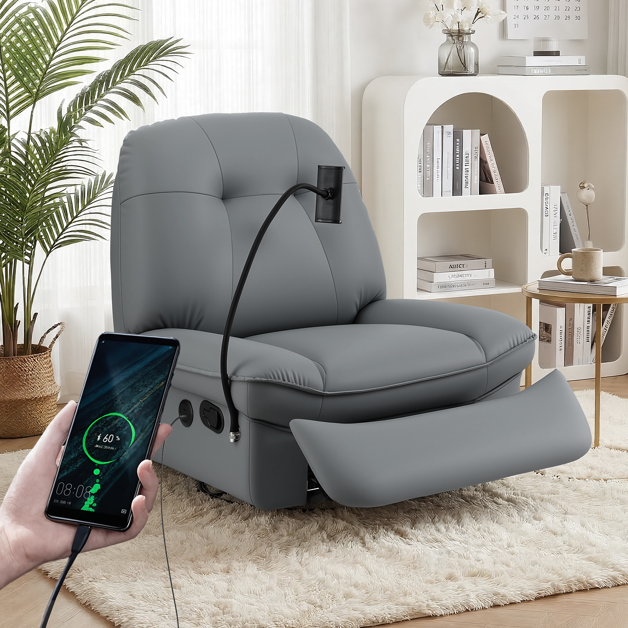 Artiss Manual Swivel Rocker Recliner with USB Ports Rocking Chair Nursery Sofa Lounge - Image 6