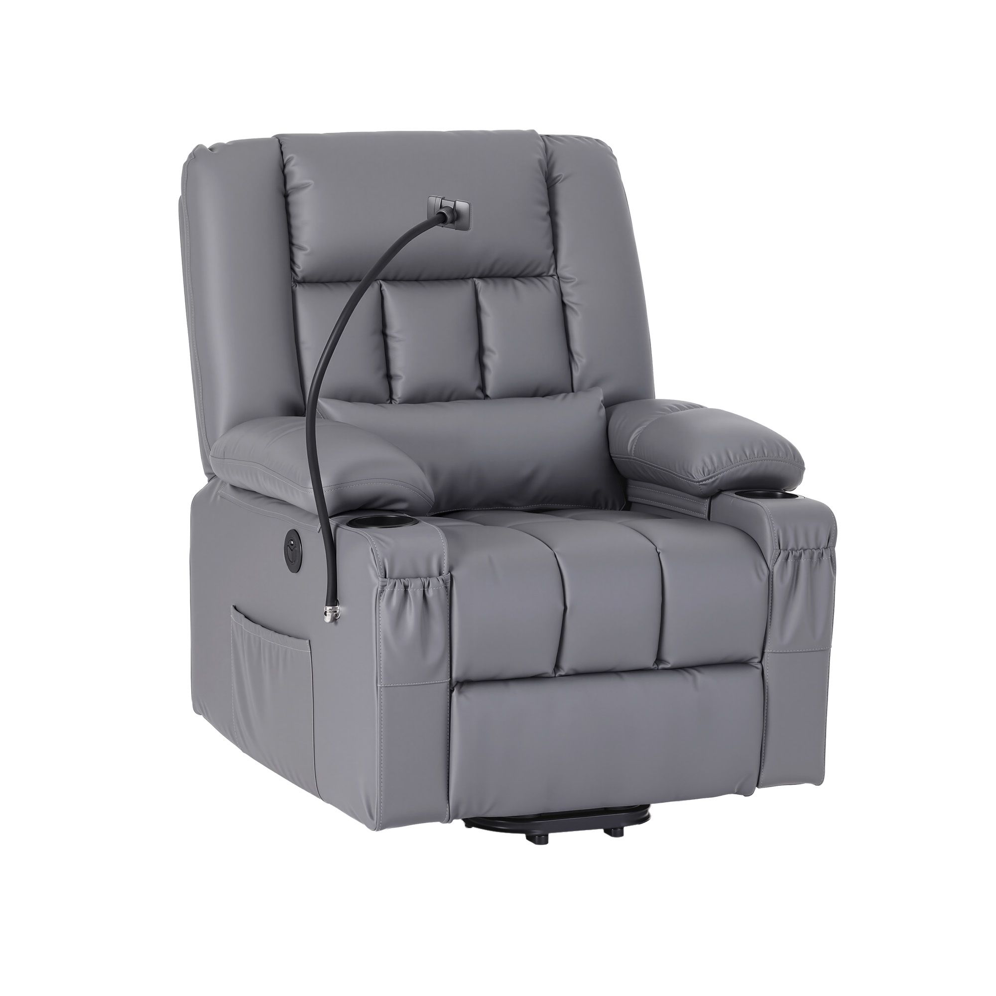 Artiss Power Lift Recliner Chair with Massage and Heat for Elderly, Electric Sofa Reclining Chair with USB and Phone Holder, PU Leather Comfy Armchair for Living Room, 2 Cup Holder & 4 Pockets, Grey - Image 2