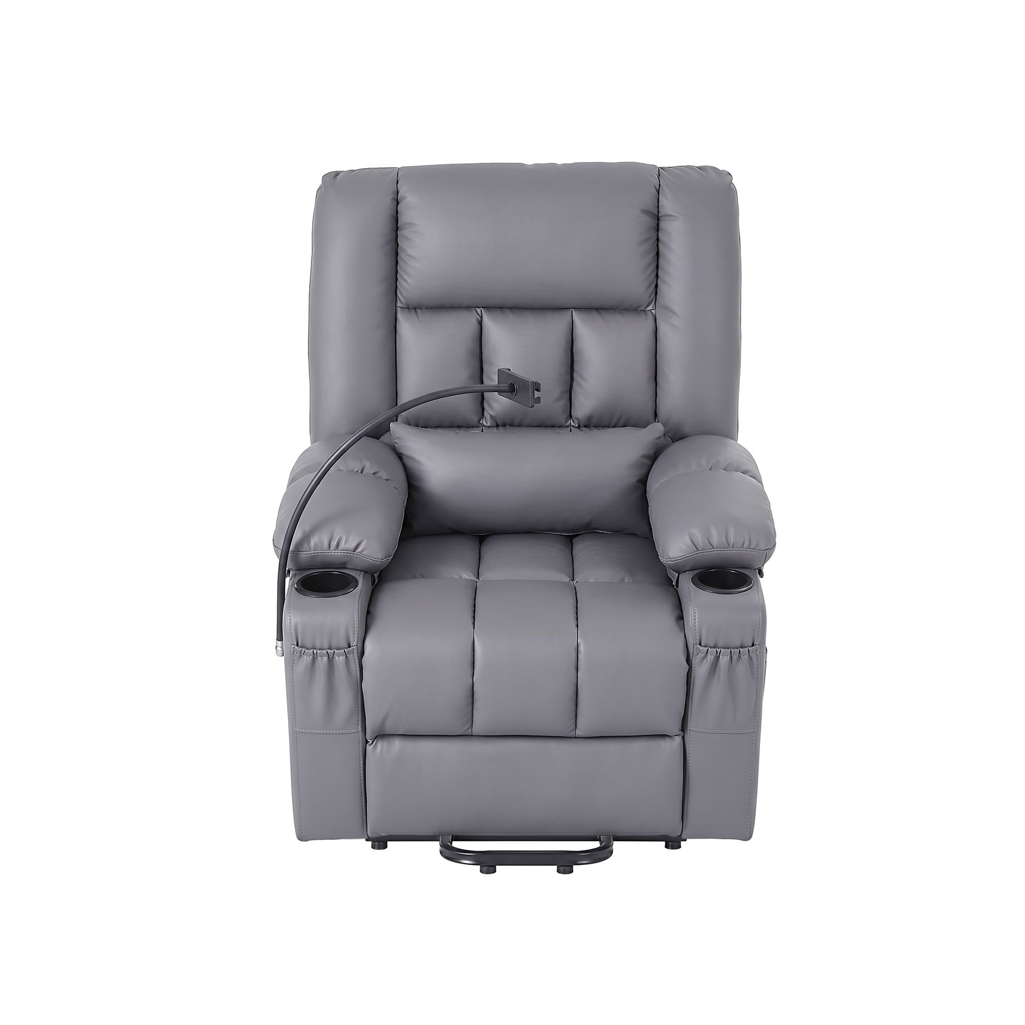Artiss Power Lift Recliner Chair with Massage and Heat for Elderly, Electric Sofa Reclining Chair with USB and Phone Holder, PU Leather Comfy Armchair for Living Room, 2 Cup Holder & 4 Pockets, Grey - Image 4