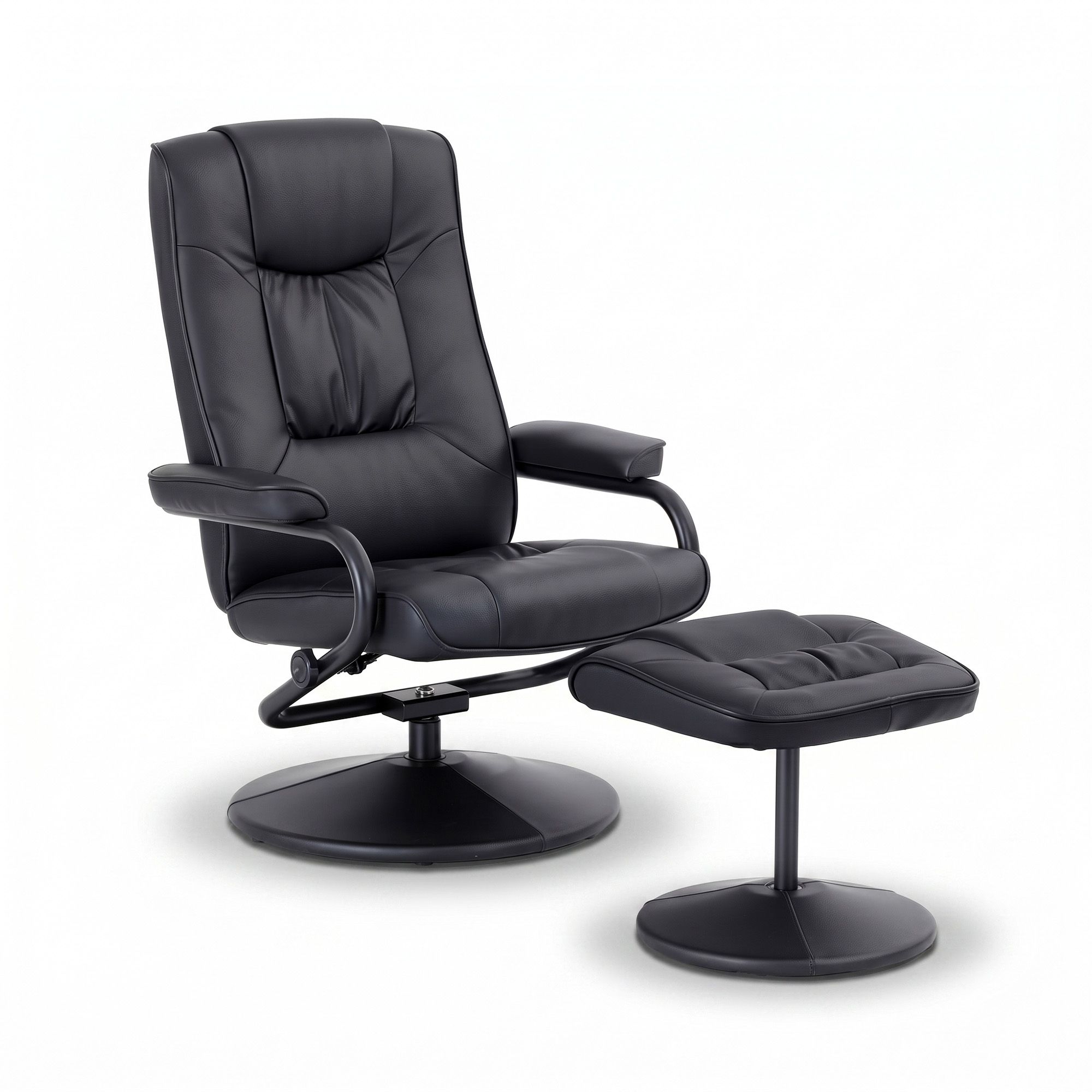 Artiss Recliner with Ottoman 360-Degree Swivel Recliner Chair and Ottoman Set PU Leather Black - Image 1
