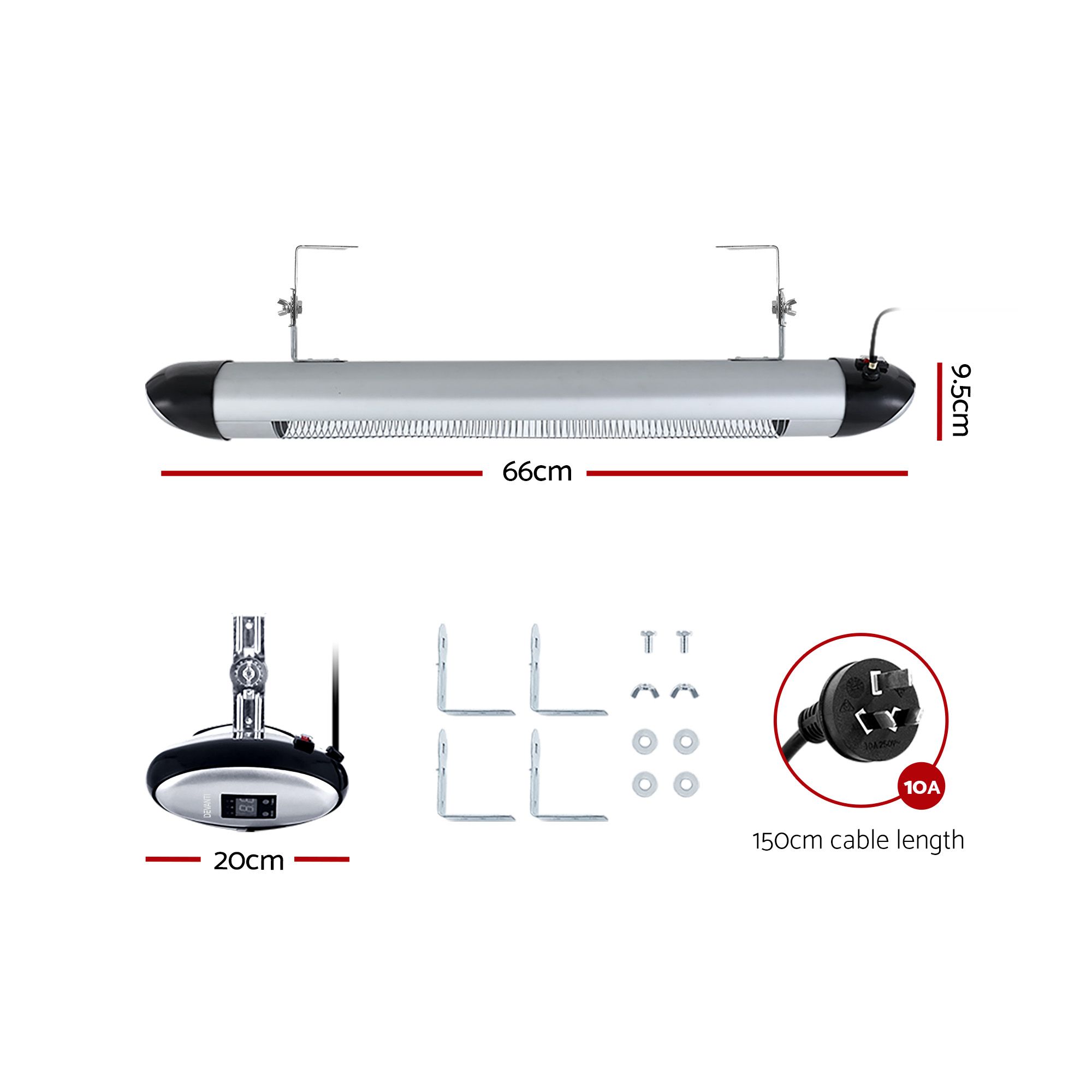 Devanti 2PCS Electric Radiant Strip Heater Indoor Outdoor Patio Remote Control 1500W - Image 2