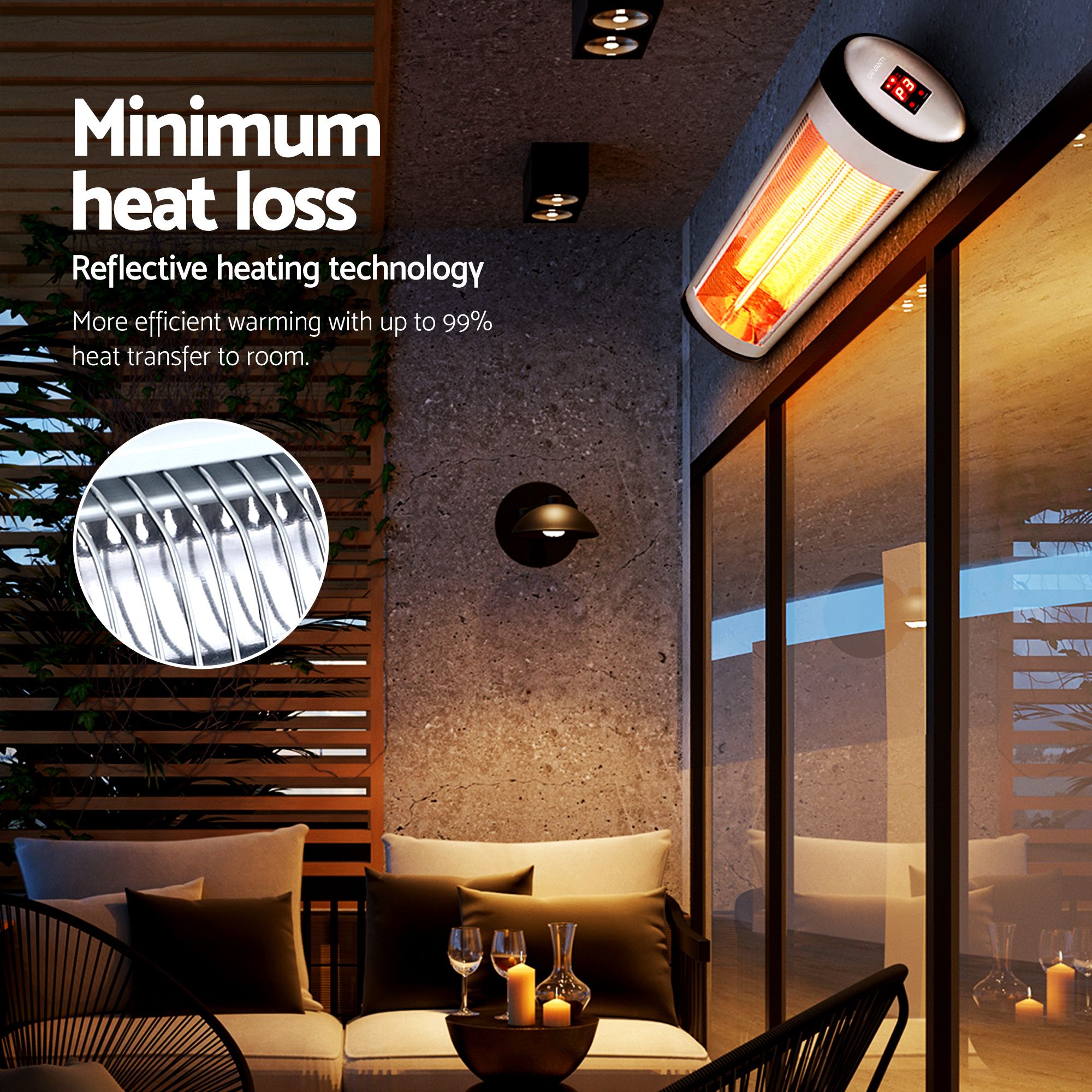 Devanti 2PCS Electric Radiant Strip Heater Indoor Outdoor Patio Remote Control 1500W - Image 4
