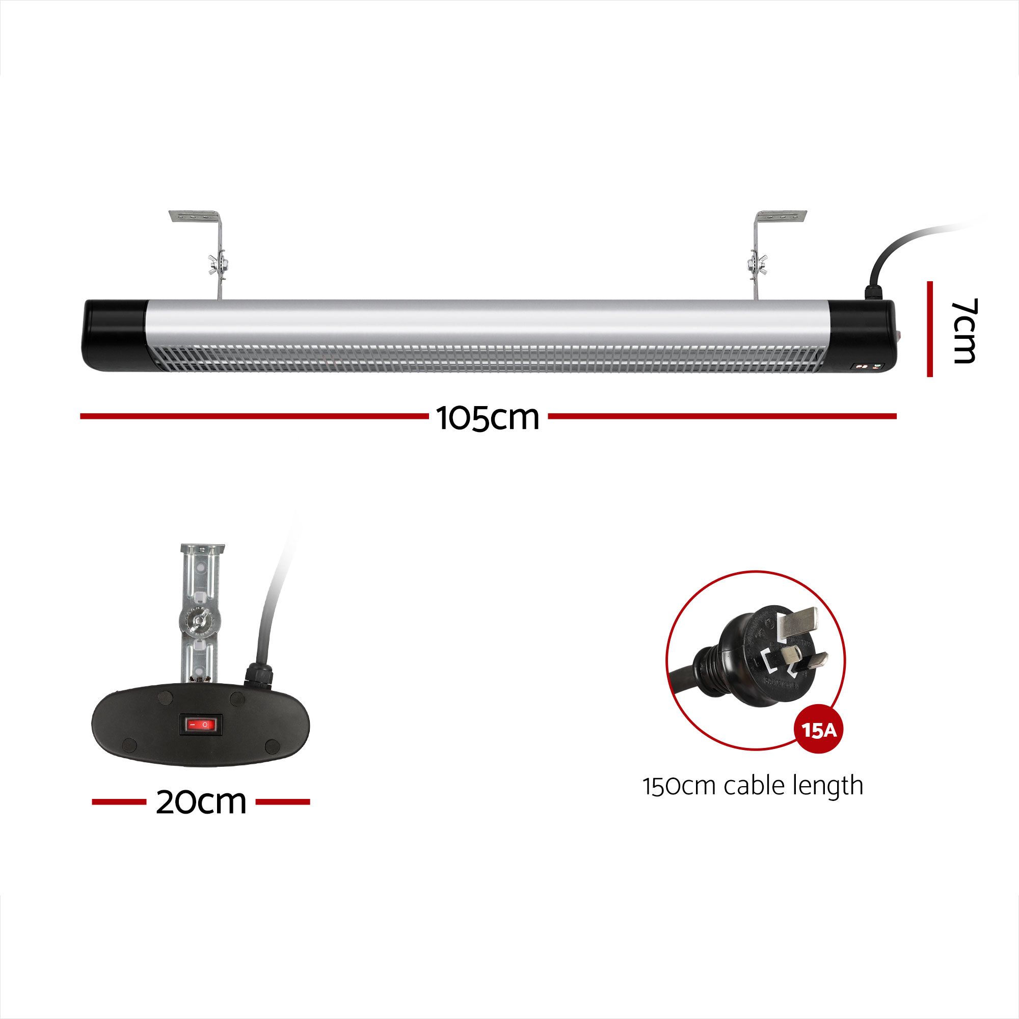 Devanti 2PCS Electric Radiant Strip Heater Outdoor Indoor Patio Infrared Heaters 3000W - Image 2