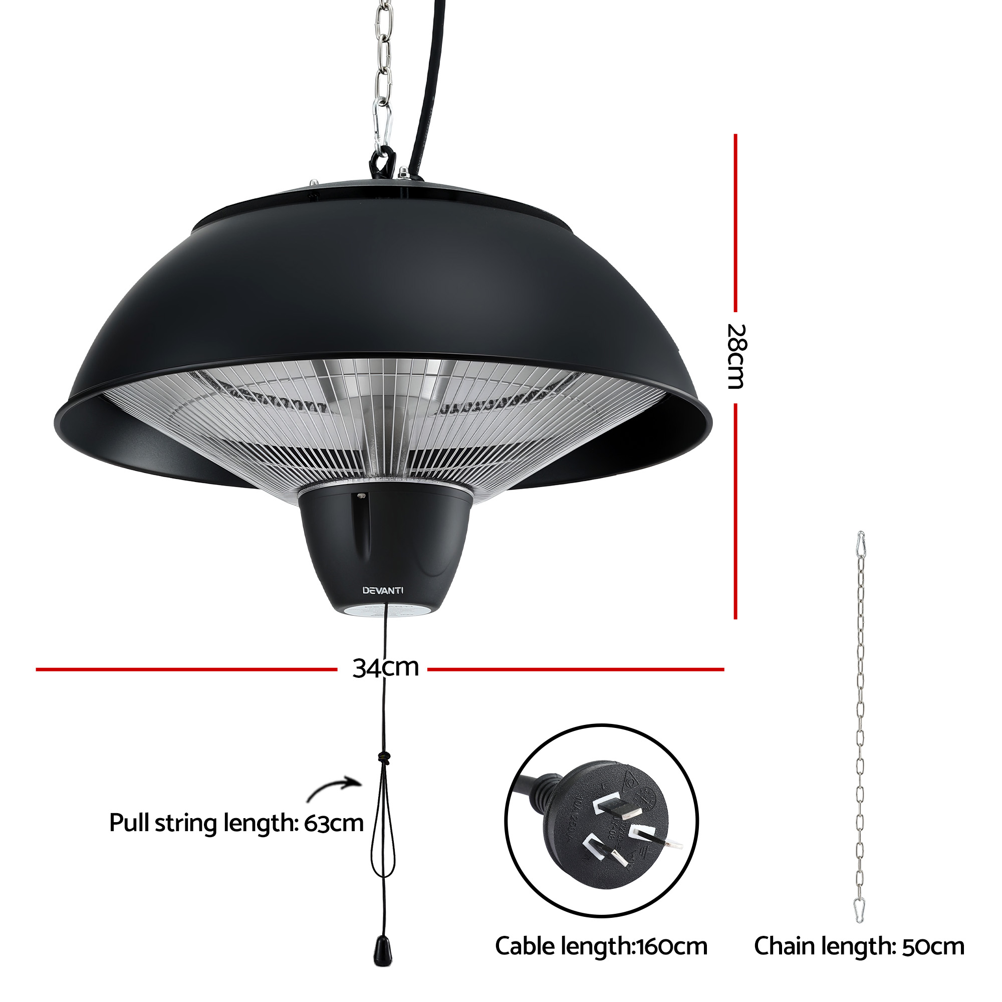 Devanti 1500W Electric Patio Infrared Heater Hanging Heaters Ceiling Mounted Remote - Image 2