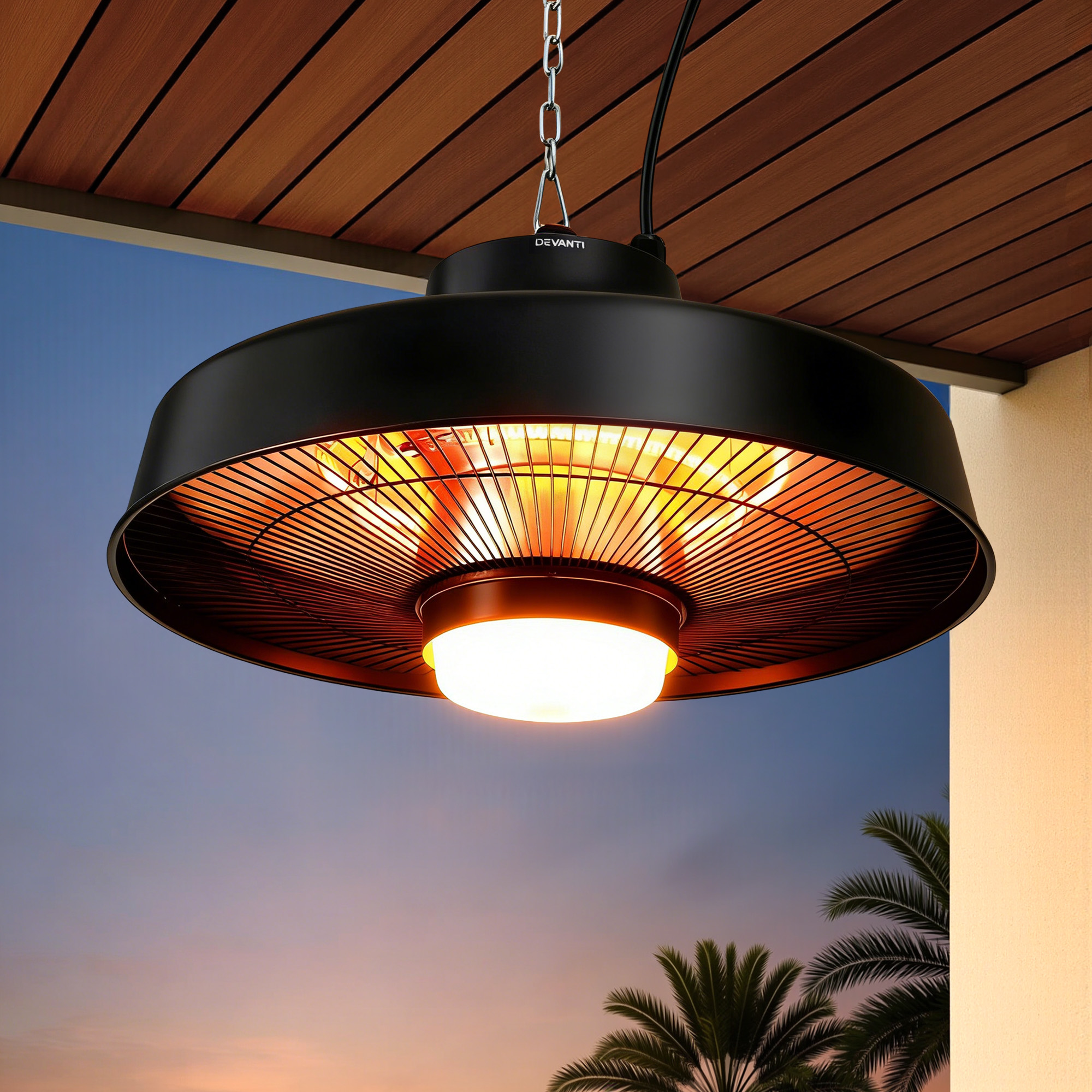 Devanti 2000W Outdoor Electric Patio Heater Ceiling Mount with LED Light Remote - Image 1