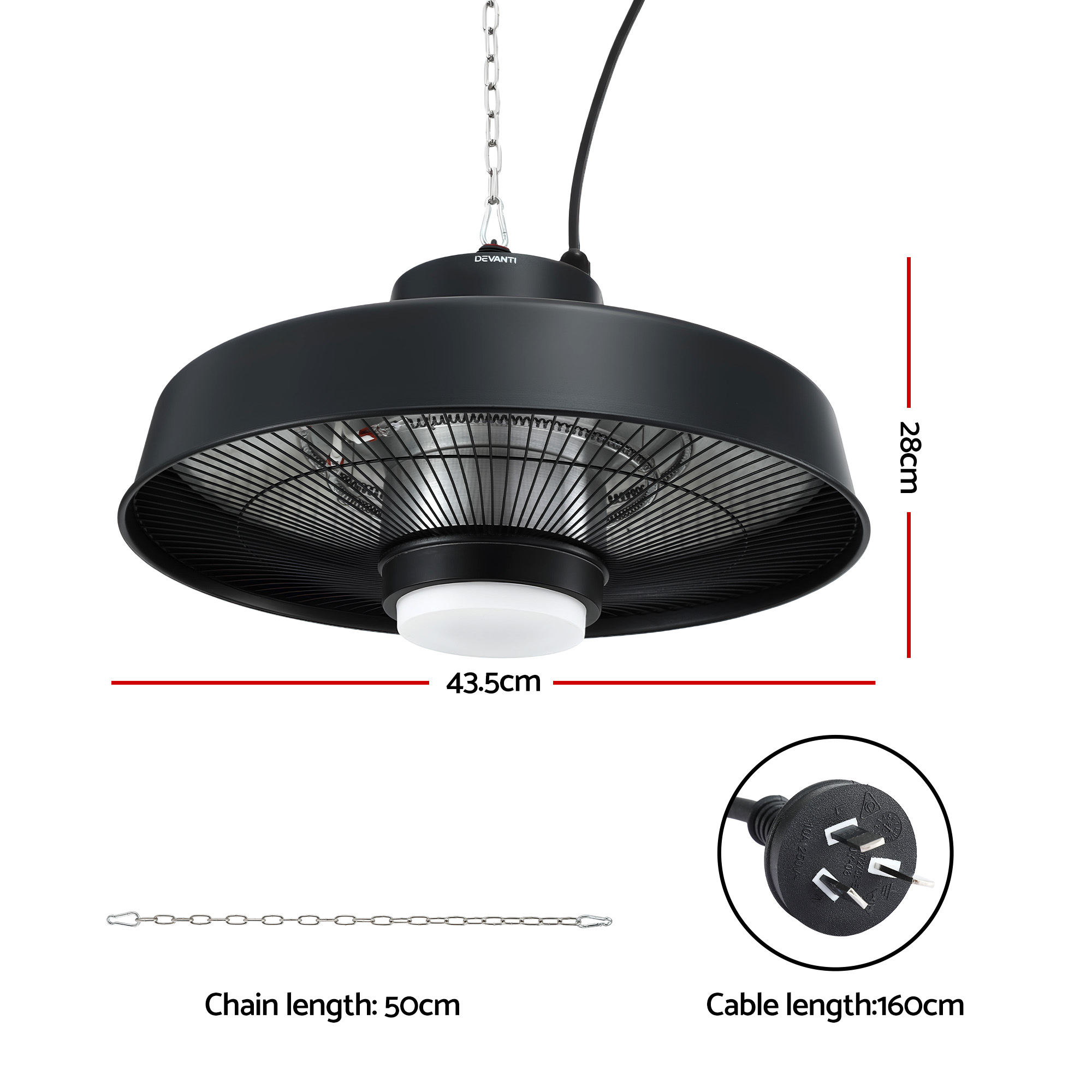 Devanti 2000W Outdoor Electric Patio Heater Ceiling Mount with LED Light Remote - Image 2