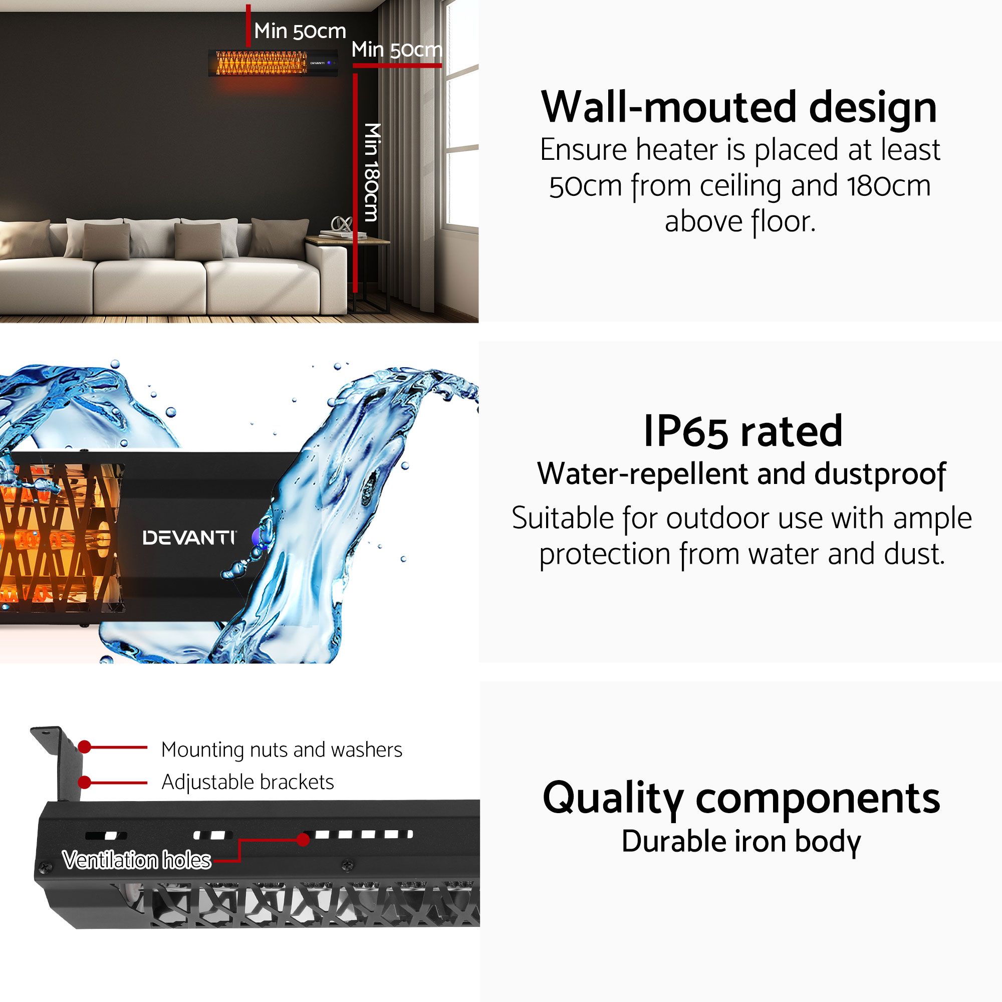 Devanti 2PCS Electric Strip Heater Radiant Infrared Heaters 2000W - Image 8