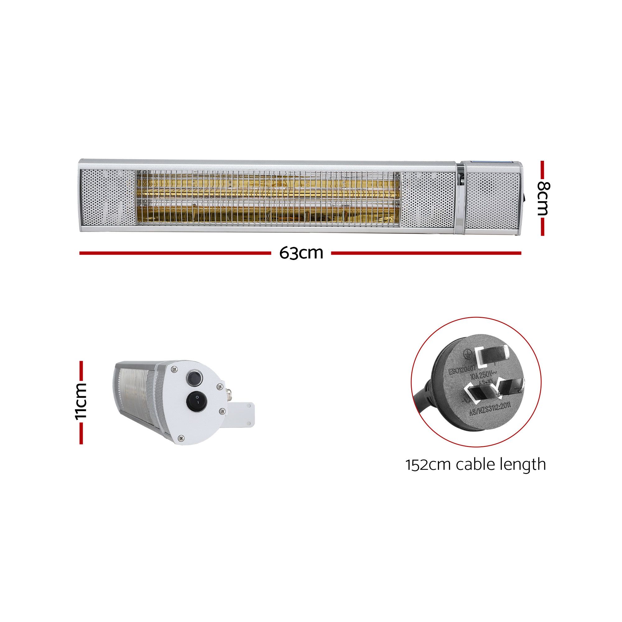 Devanti 2PCS Electric Strip Heater Radiant Infrared Heaters Remote Control 2000W - Image 2