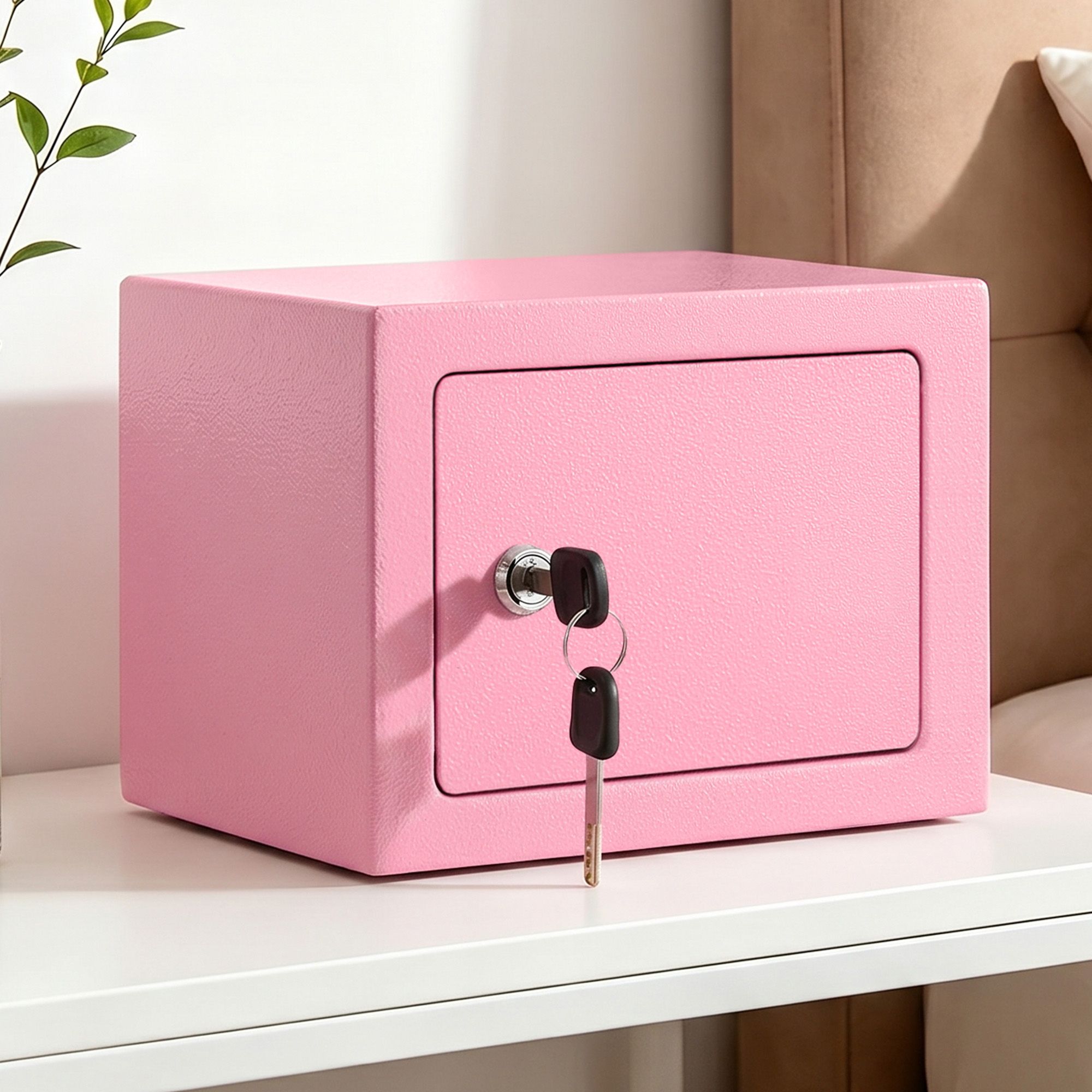 UL-Tech 6.5L Small Safe Box with Key Lock for Cash Mini Home Security Safe Pink - Image 1