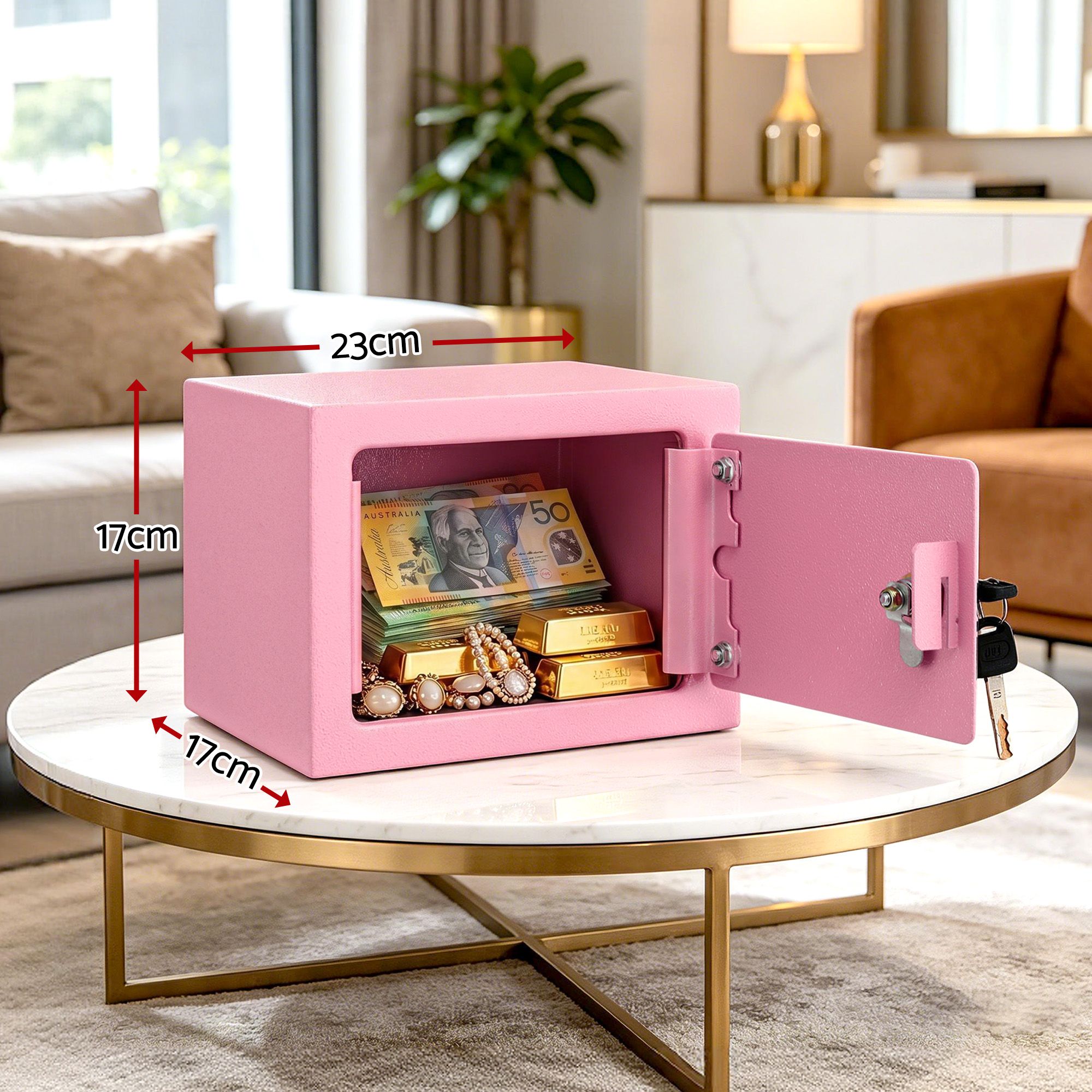 UL-Tech 6.5L Small Safe Box with Key Lock for Cash Mini Home Security Safe Pink - Image 3