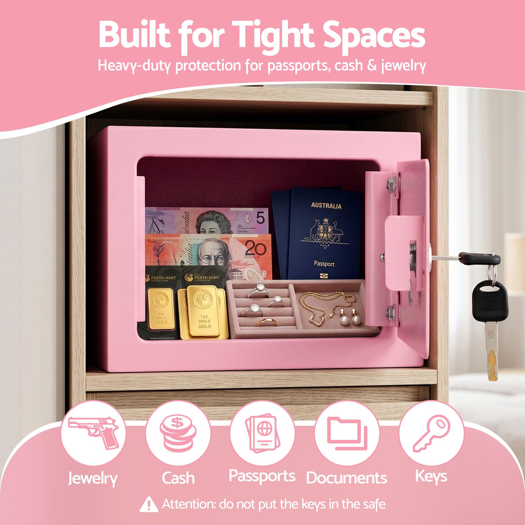 UL-Tech 6.5L Small Safe Box with Key Lock for Cash Mini Home Security Safe Pink - Image 5