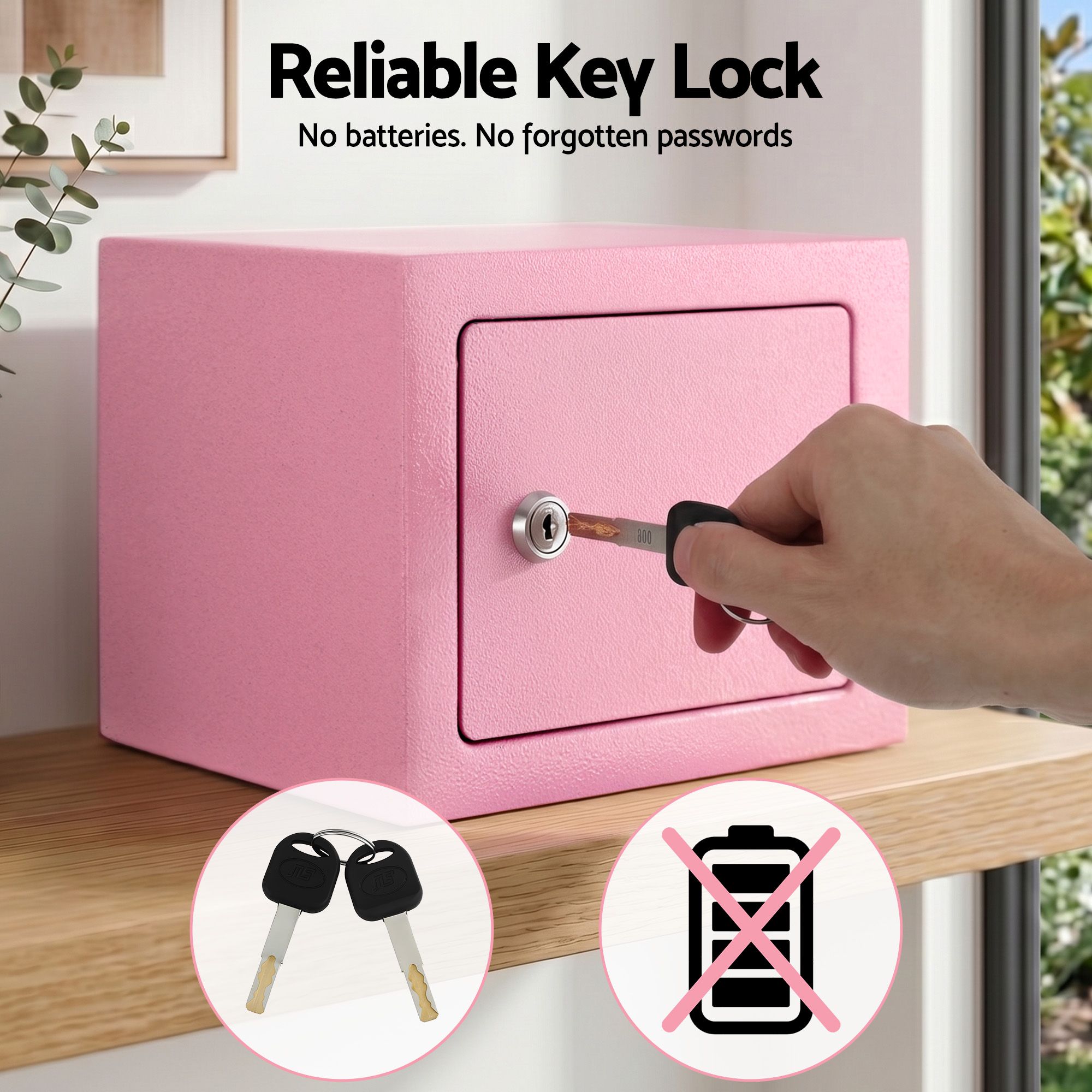 UL-Tech 6.5L Small Safe Box with Key Lock for Cash Mini Home Security Safe Pink - Image 7