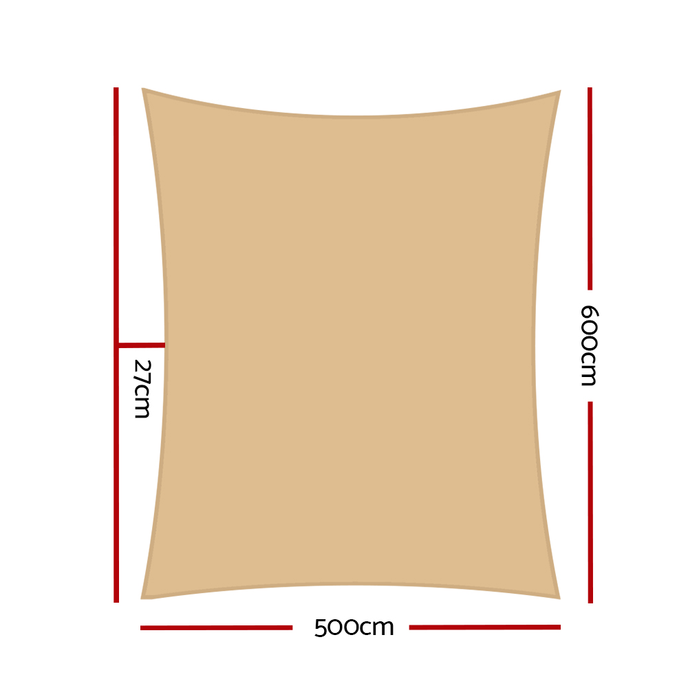 Instahut Shade Sail 5x6m Rectangle 185GSM 95% Sand Shade Cloth - Image 2
