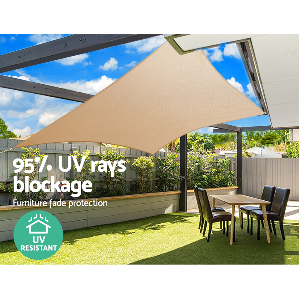 Instahut Shade Sail 5x6m Rectangle 185GSM 95% Sand Shade Cloth - Image 5