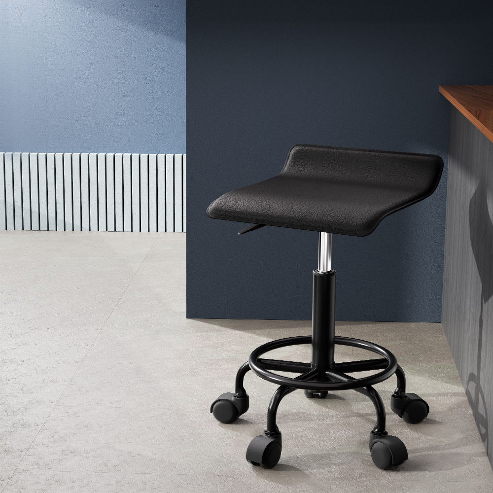 Artiss Salon Stool Square Swivel Chair Black - Image 7