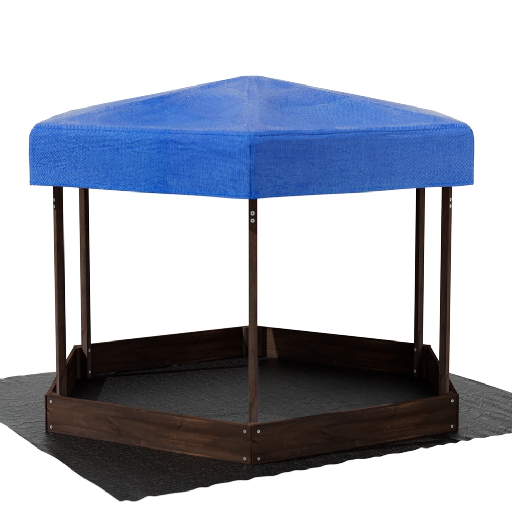 Keezi Kids Sandpit Wooden Hexagon Sand Pit with Canopy Outdoor Beach Toys 182cm - Image 1