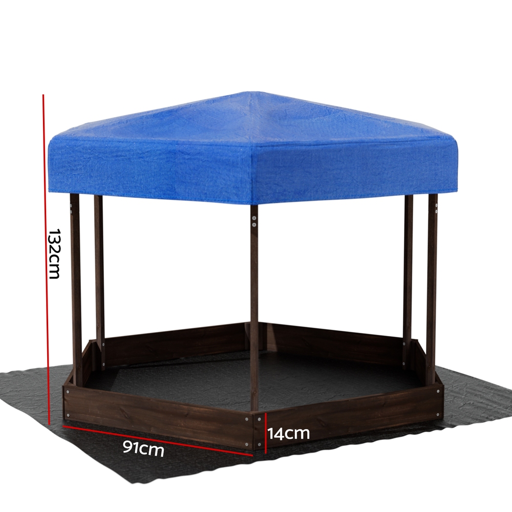 Keezi Kids Sandpit Wooden Hexagon Sand Pit with Canopy Outdoor Beach Toys 182cm - Image 2