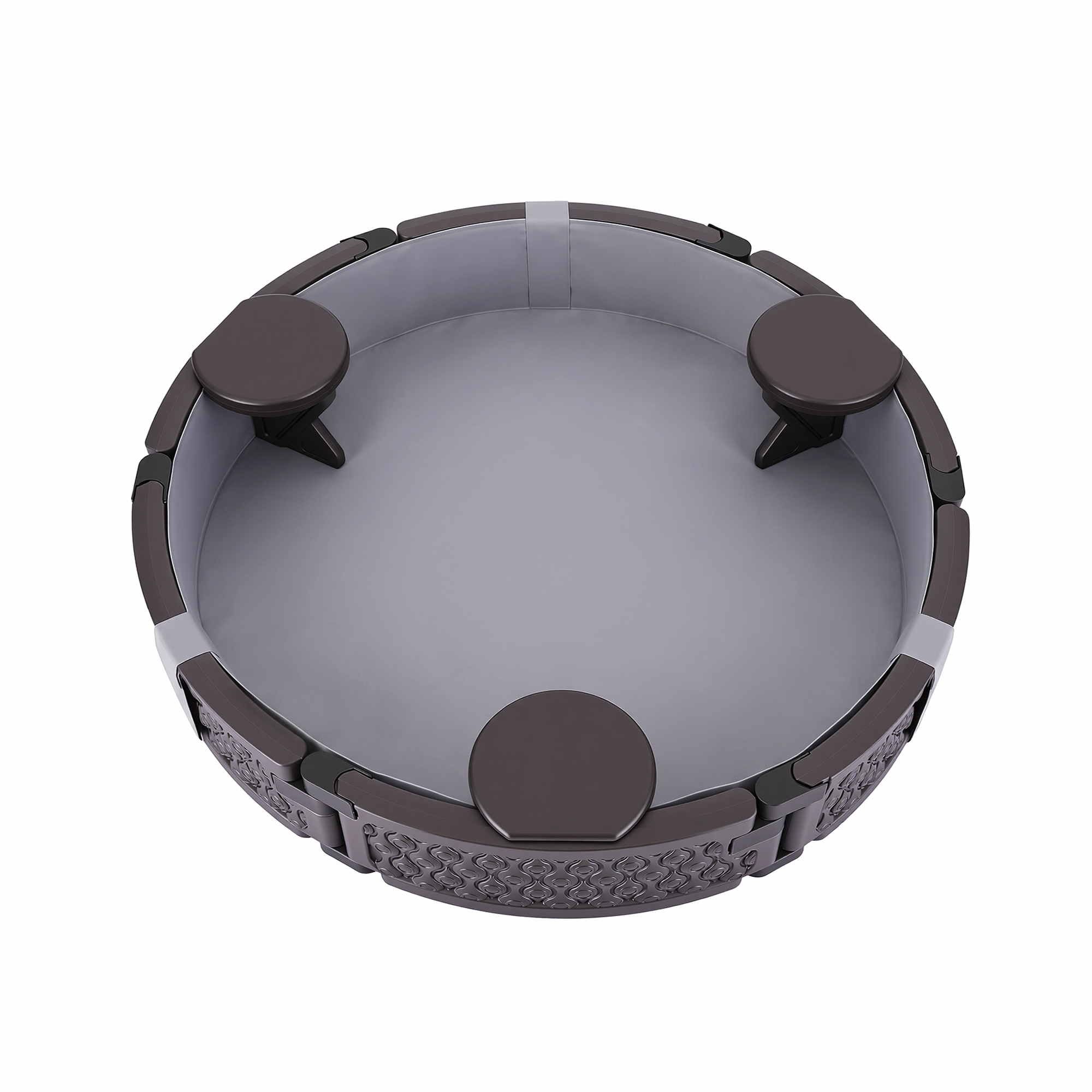 Kids Outdoor Sandpit Toys Sandbox 121cm Round Brown 3 Seats Cover Liner - Image 3