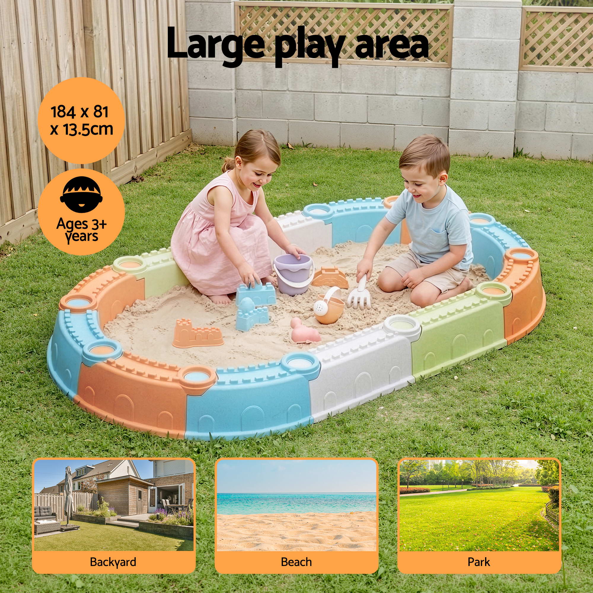 Keezi Kids Sandpit Set Beach Toys Sand Box Outdoor Backyard Play Area - Image 5