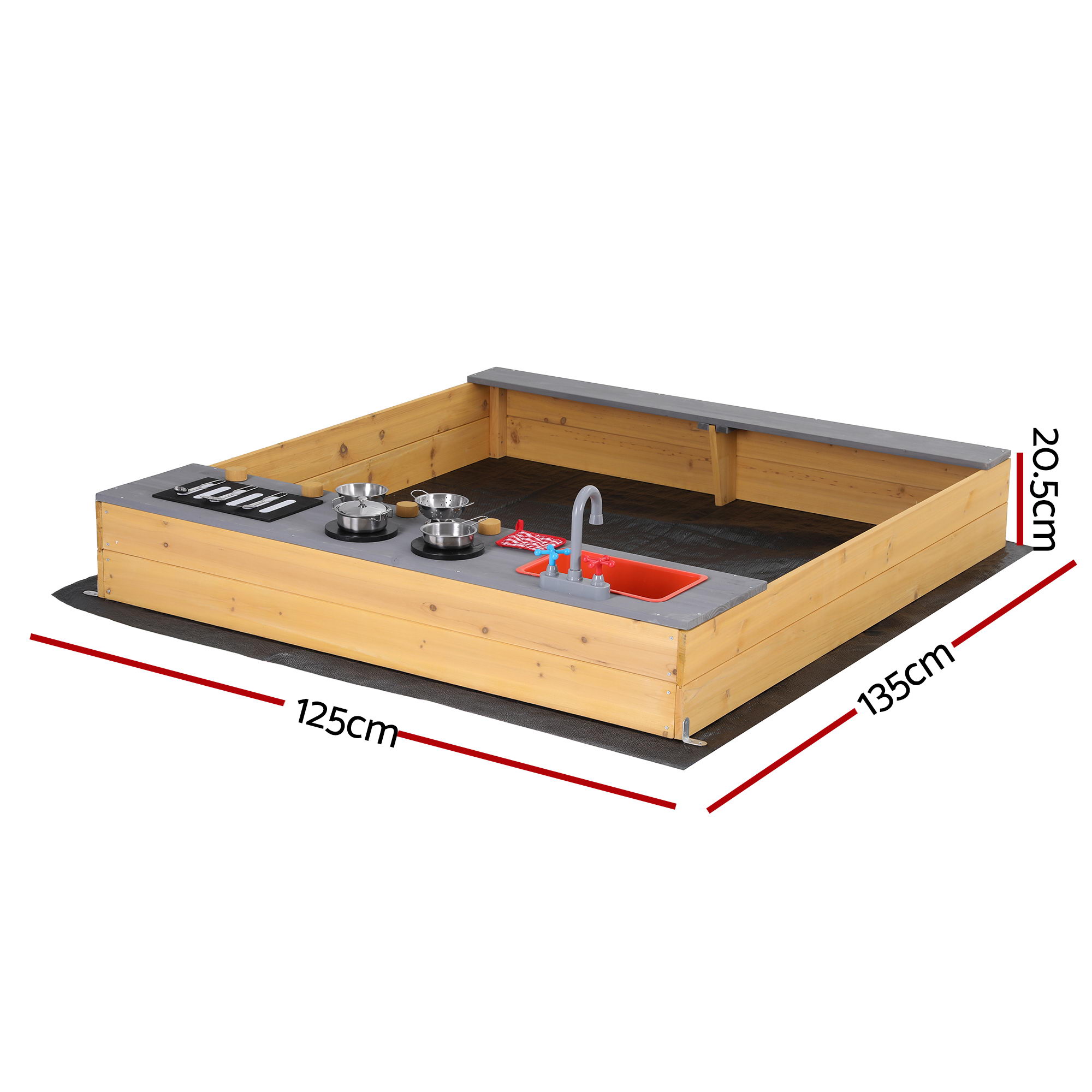 Keezi Wooden Sandpit Sand Pit Outdoor Kids Toy Box Mud Kitchen Sink Storage Bench - Image 2