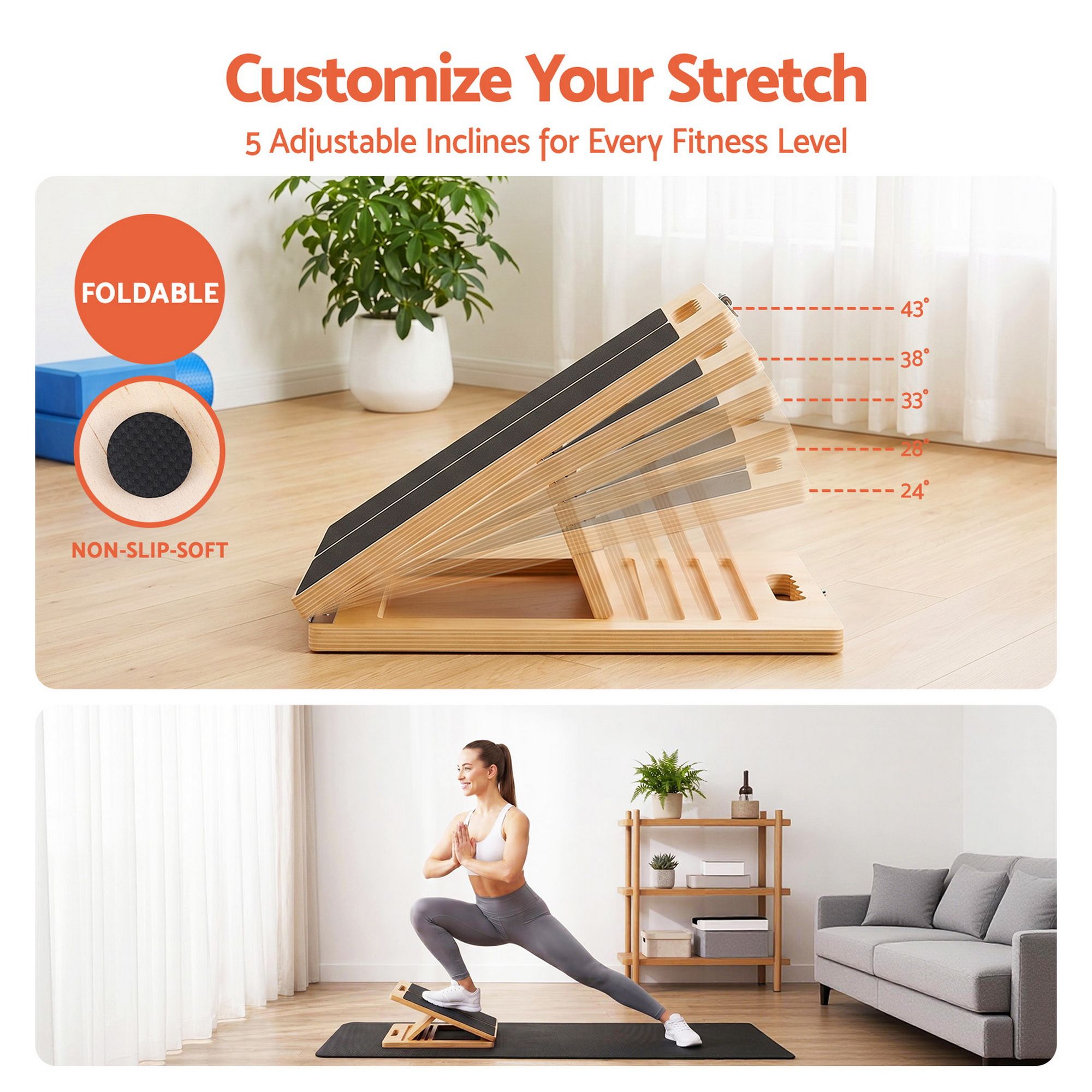 Everfit Wooden Slant Board for Squat & Calf Stretch 5 Angle Foldable Home Gym - Image 5