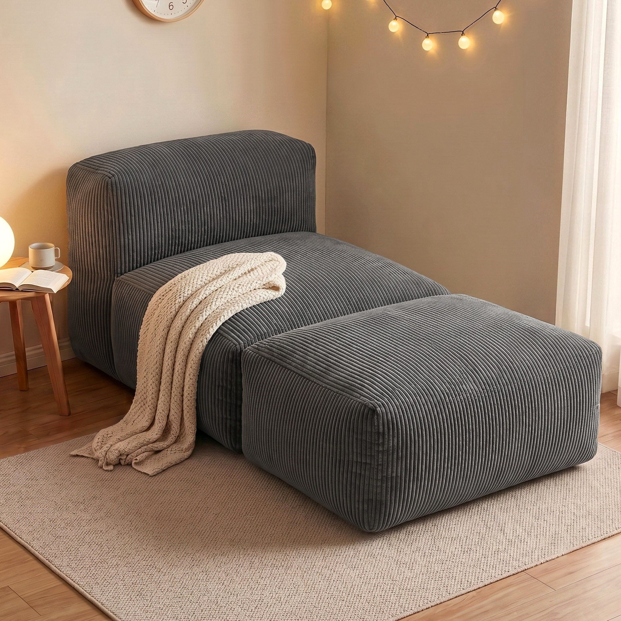 Artiss Foldable Bean Bag Sofa Bed Cloud Couch Boneless Floor Lounger Chair Grey - Image 1