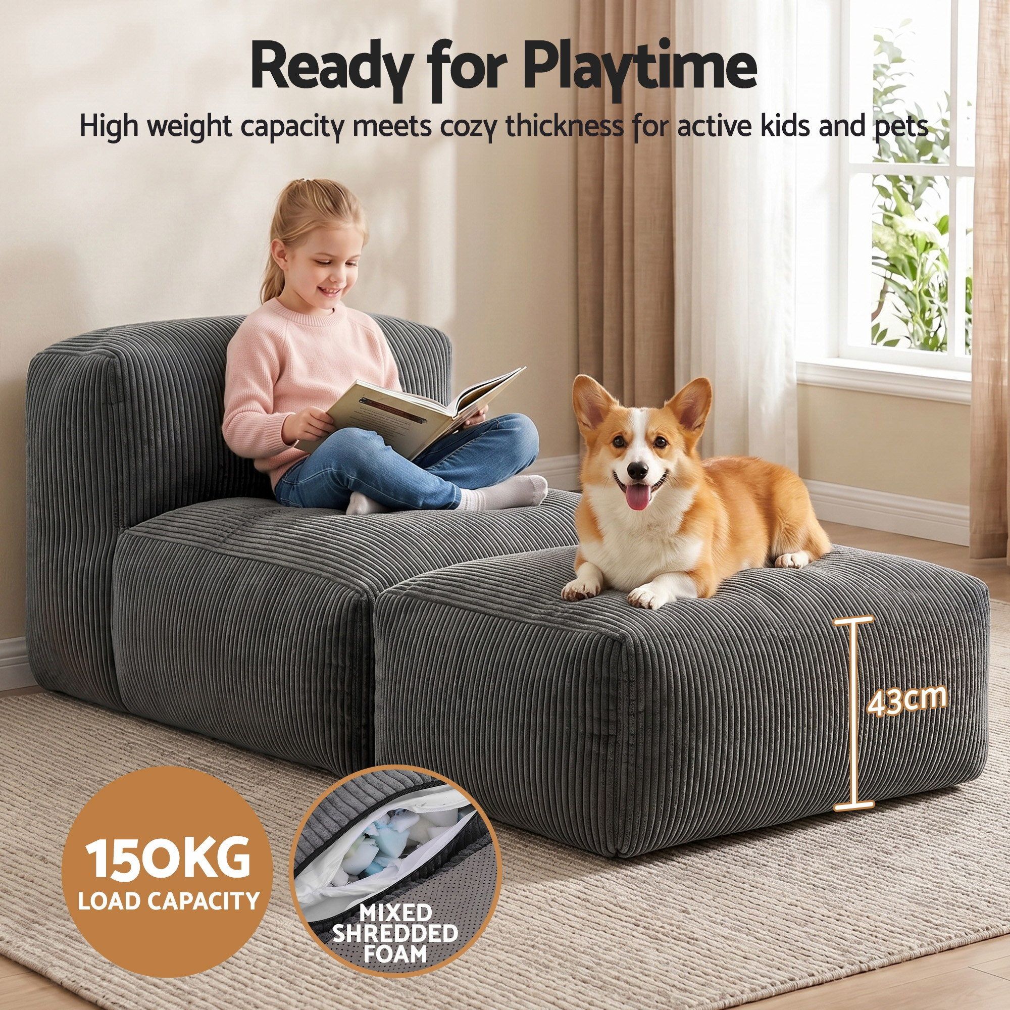 Artiss Foldable Bean Bag Sofa Bed Cloud Couch Boneless Floor Lounger Chair Grey - Image 4