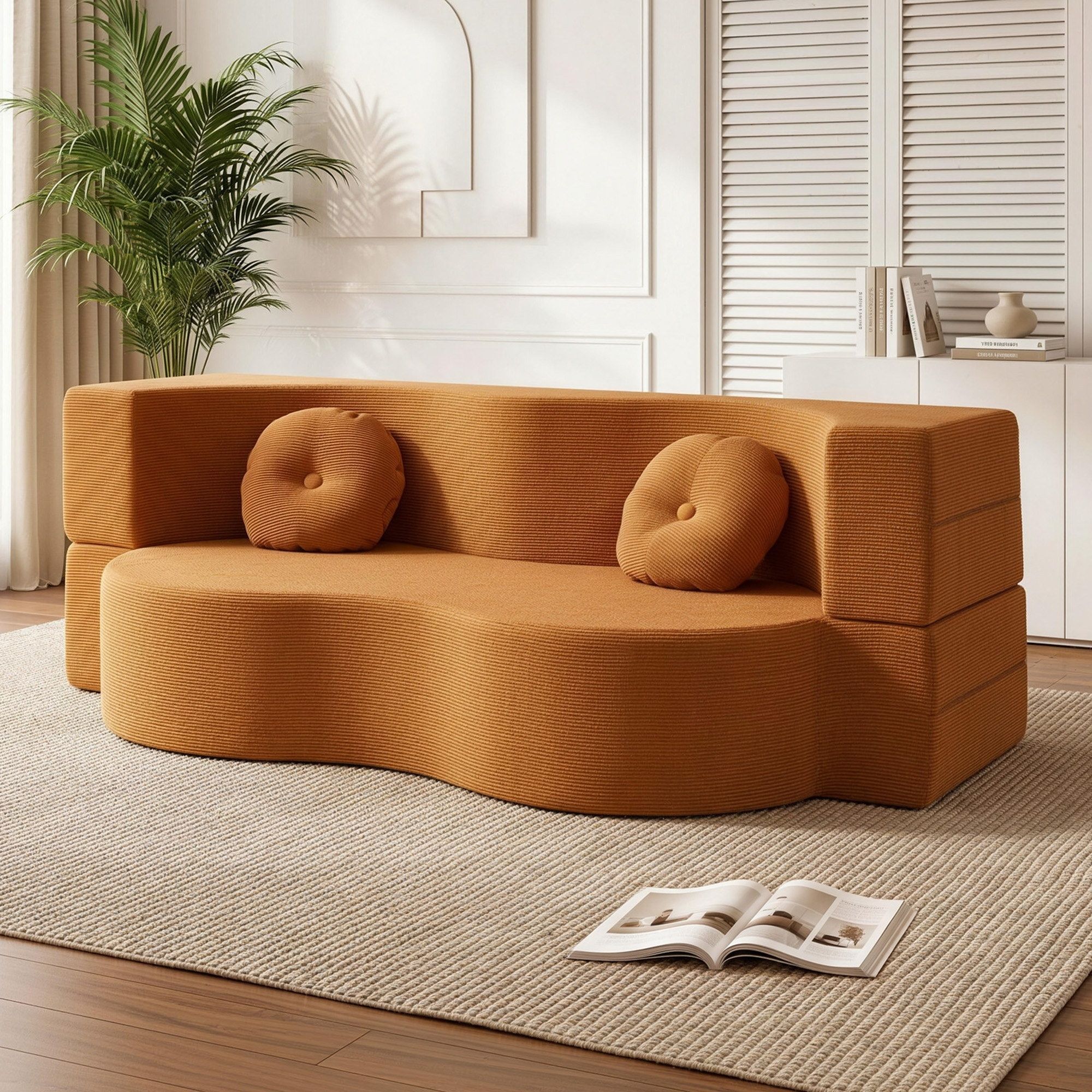 Artiss Folding Sofa Bed Floor Couch 2-in-1 Convertible Futon Loveseat Orange - Image 1