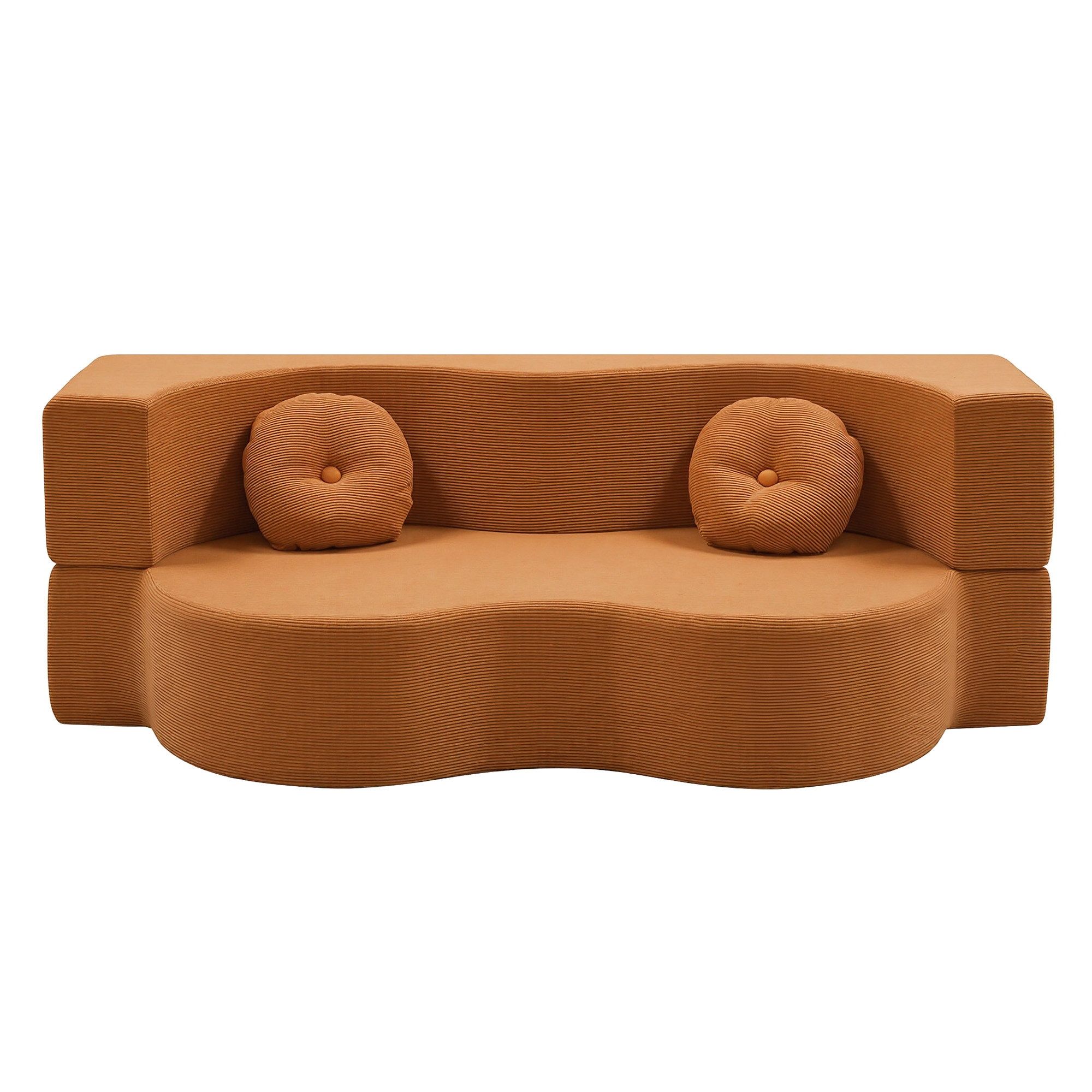 Artiss Folding Sofa Bed Floor Couch 2-in-1 Convertible Futon Loveseat Orange - Image 4