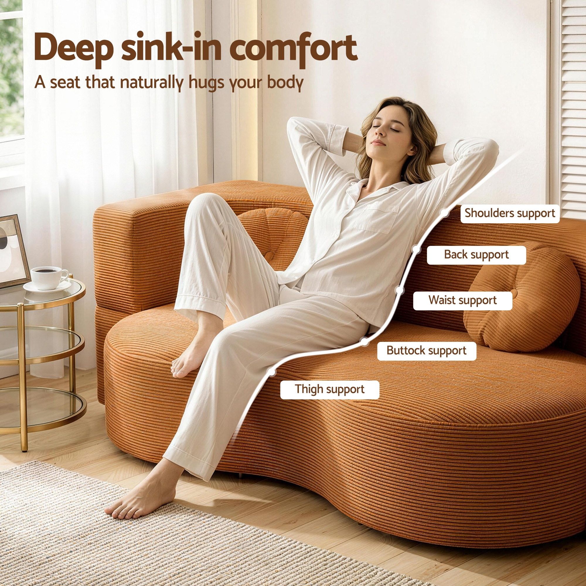 Artiss Folding Sofa Bed Floor Couch 2-in-1 Convertible Futon Loveseat Orange - Image 6
