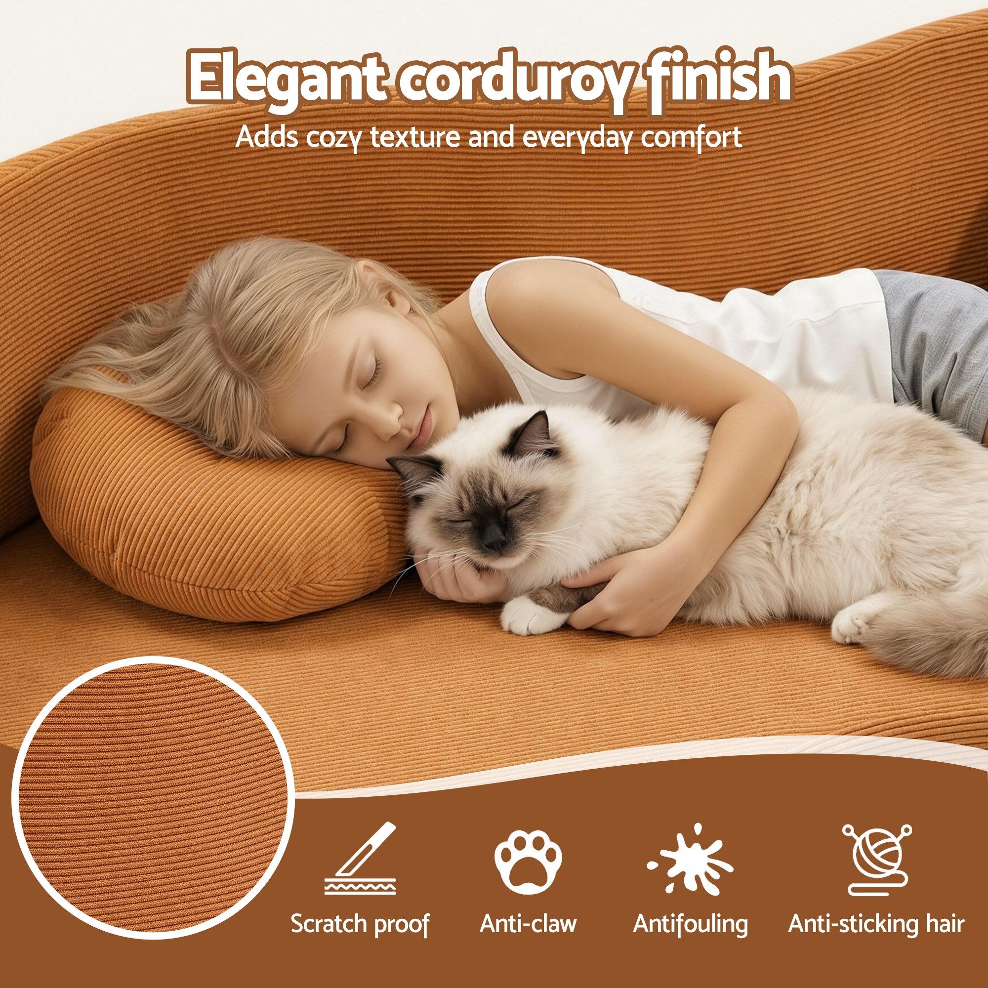 Artiss Folding Sofa Bed Floor Couch 2-in-1 Convertible Futon Loveseat Orange - Image 8