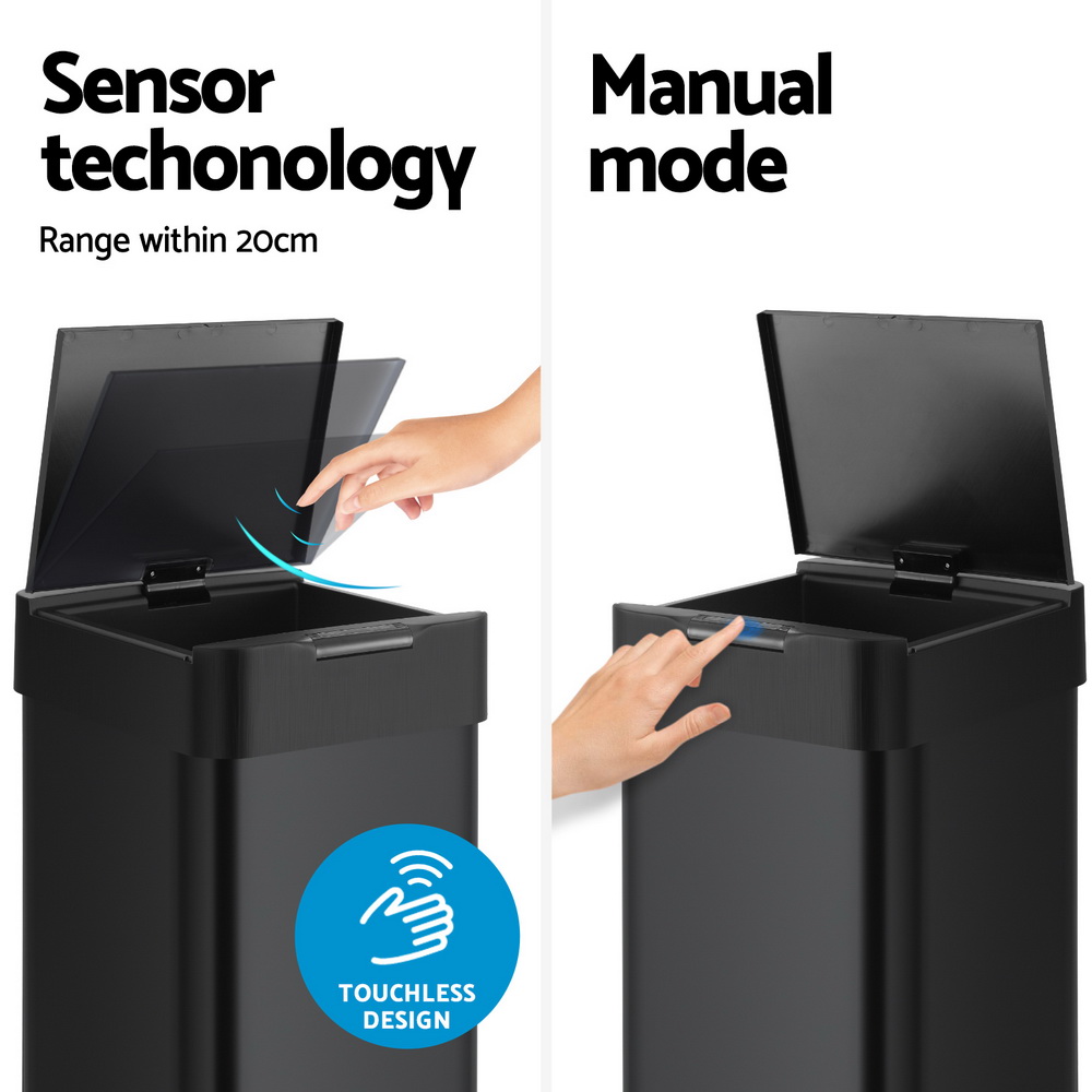 Devanti 50L Sensor Bin Motion Rubbish Bins Kitchen Automatic Trash Can Black - Image 4
