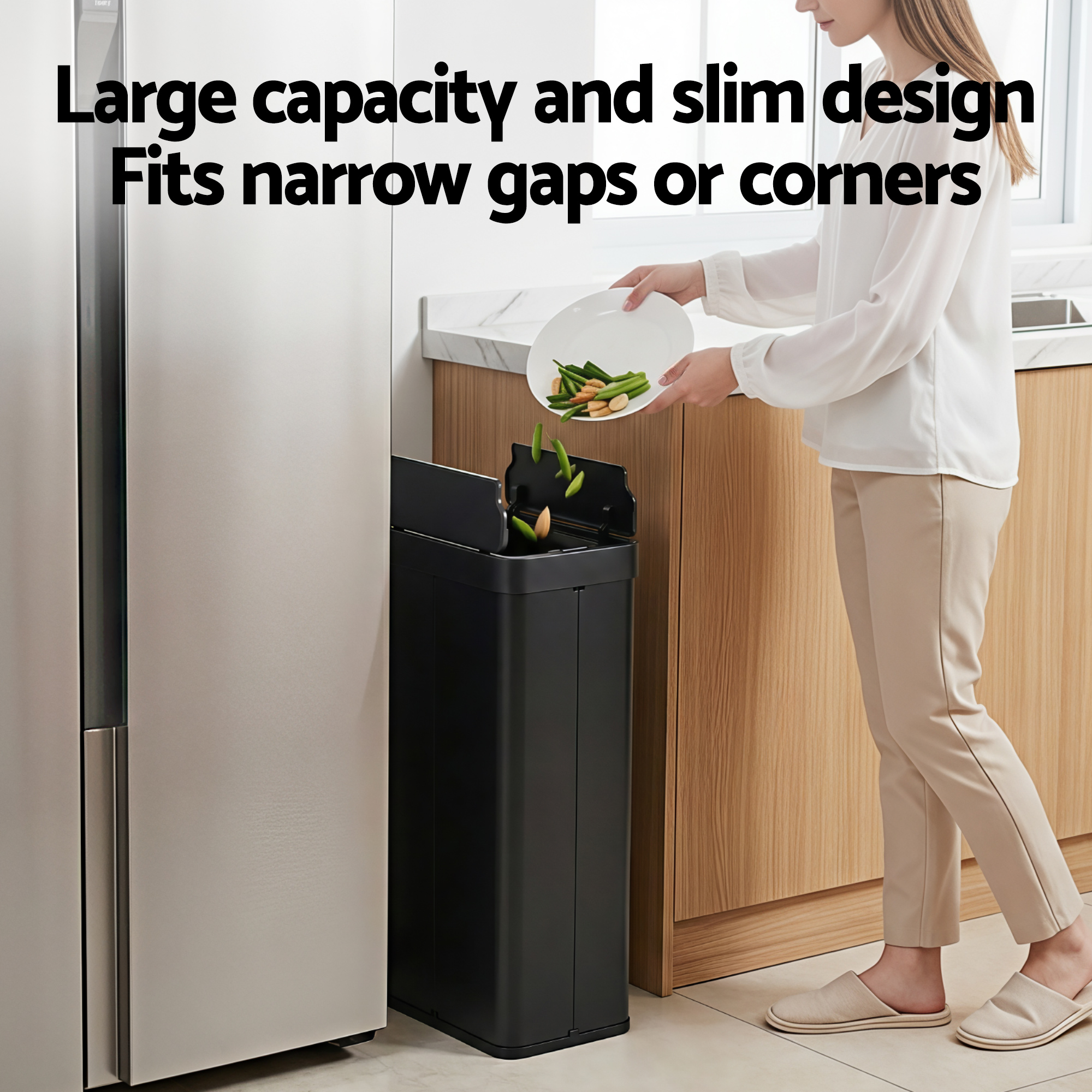 Devanti Rubbish Bin 70L Automatic Sensor Kitchen Bin, Slim Smart Garbage Can Touchless Rectangular with Liner Holder, Fully Closed Lid for Bedroom, Bathroom, Living Room, Black - Image 6