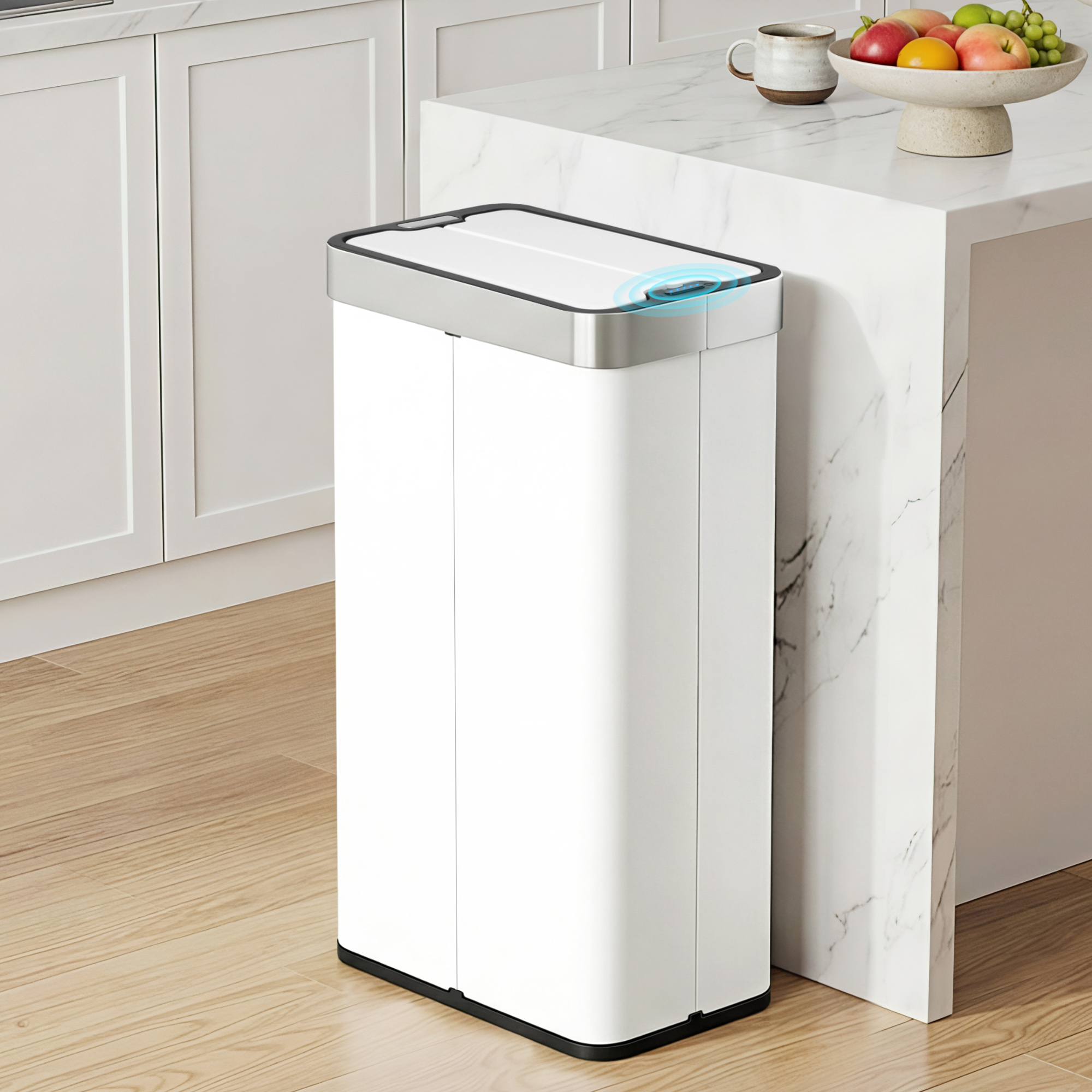 Devanti Rubbish Bin 70L Automatic Sensor Kitchen Bin, Slim Smart Garbage Can Touchless Rectangular with Liner Holder, Fully Closed Lid for Bedroom, Bathroom, Living Room, White - Image 8