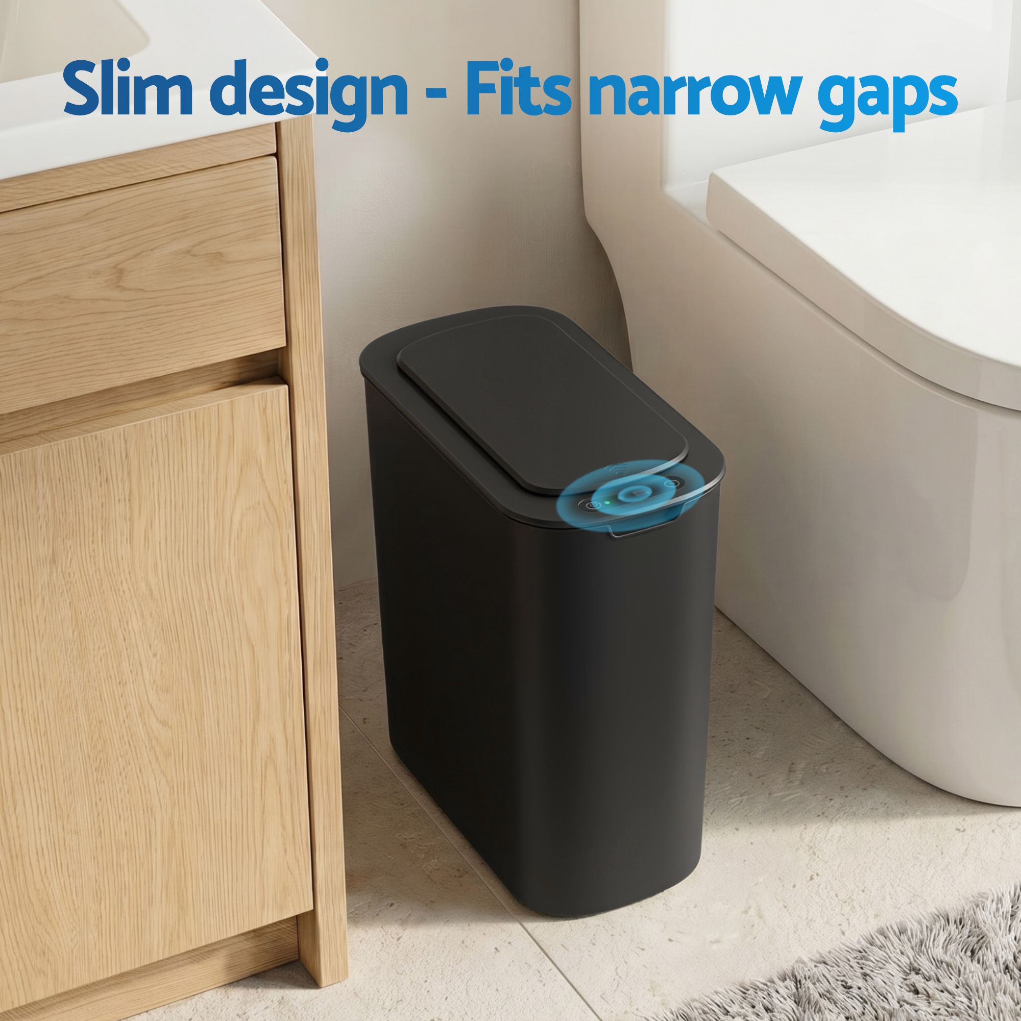 Devanti Automatic Trash Bin 2PCS with Lid 11L Motion Sensor Kitchen Bin Touchless Garbage Can Modern Black Plastic Slim Rubbish Bin with Liner Holder for Kitchen, Home, Office - Image 6