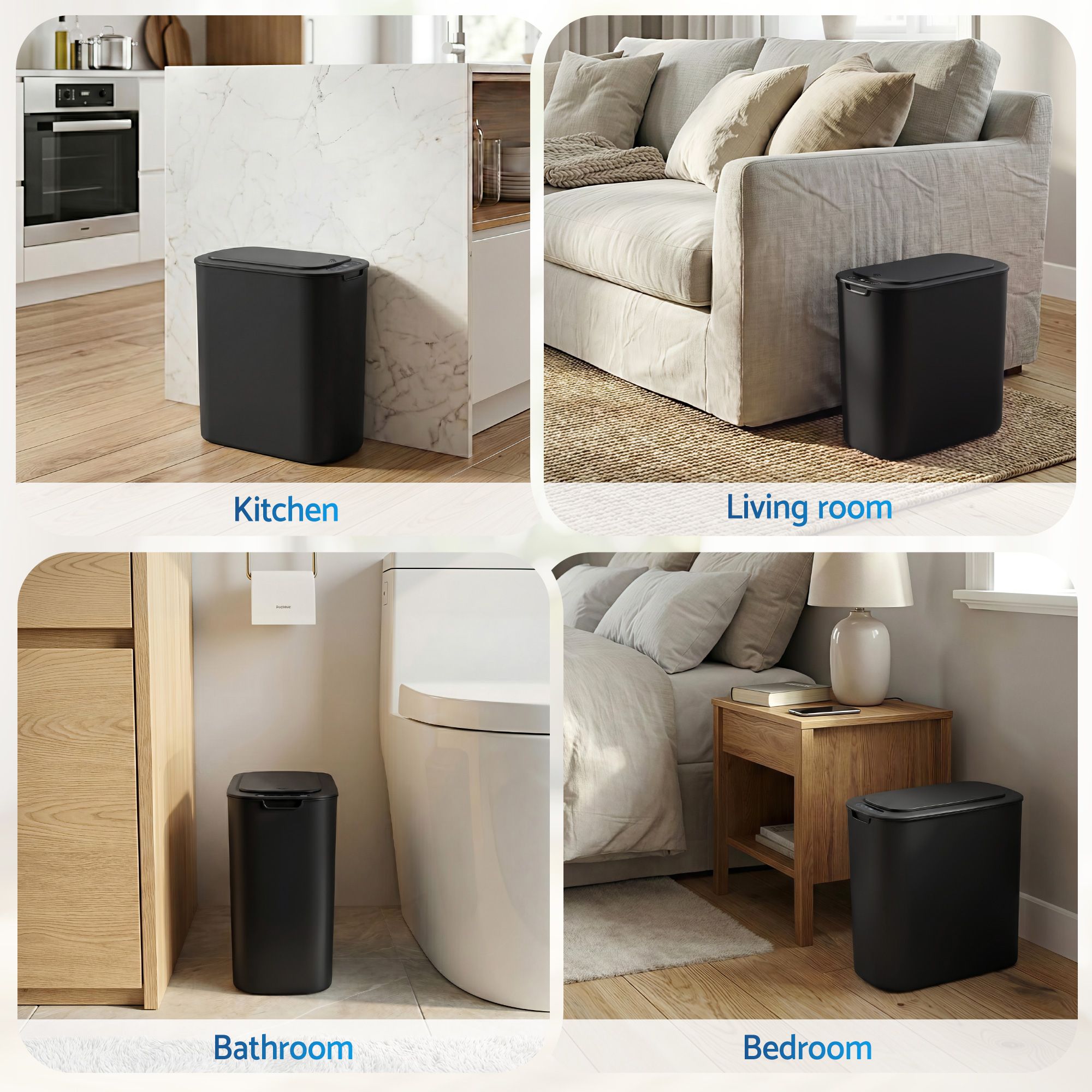 Devanti Automatic Trash Bin 2PCS with Lid 11L Motion Sensor Kitchen Bin Touchless Garbage Can Modern Black Plastic Slim Rubbish Bin with Liner Holder for Kitchen, Home, Office - Image 7