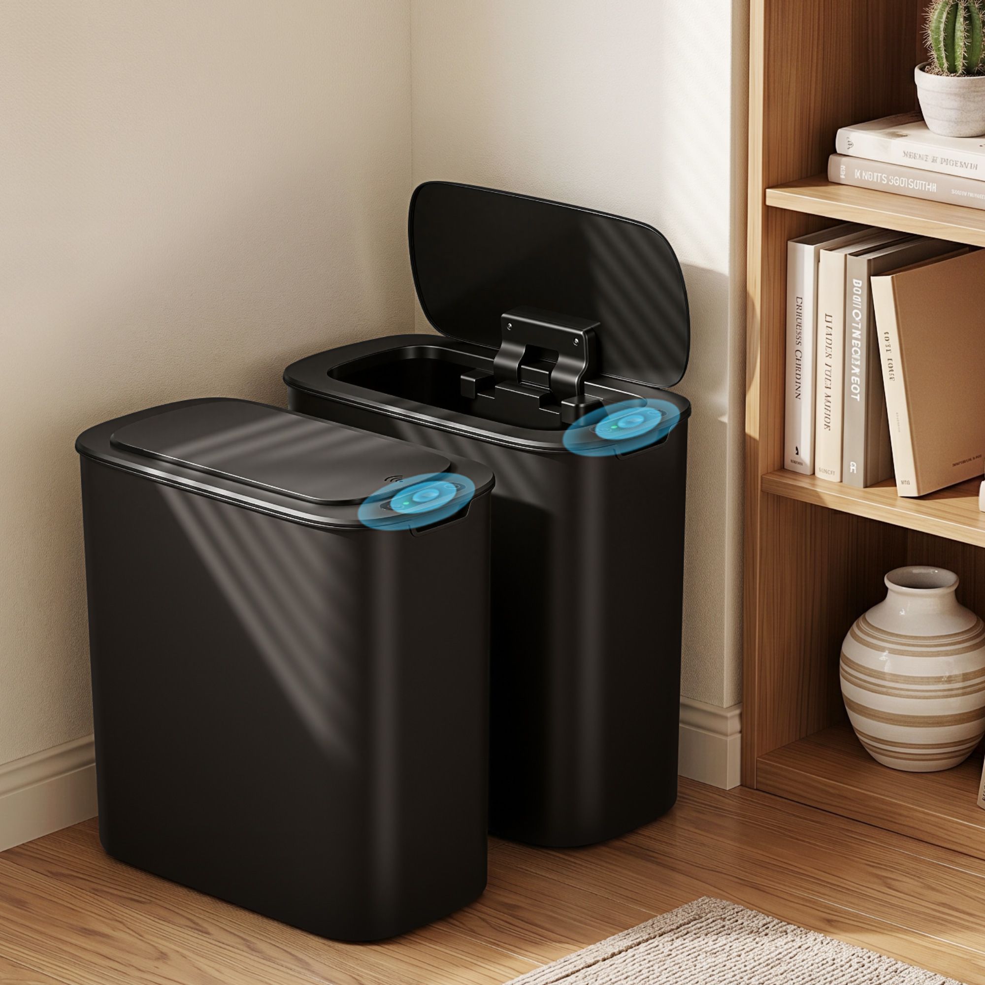 Devanti Automatic Trash Bin 2PCS with Lid 11L Motion Sensor Kitchen Bin Touchless Garbage Can Modern Black Plastic Slim Rubbish Bin with Liner Holder for Kitchen, Home, Office - Image 8