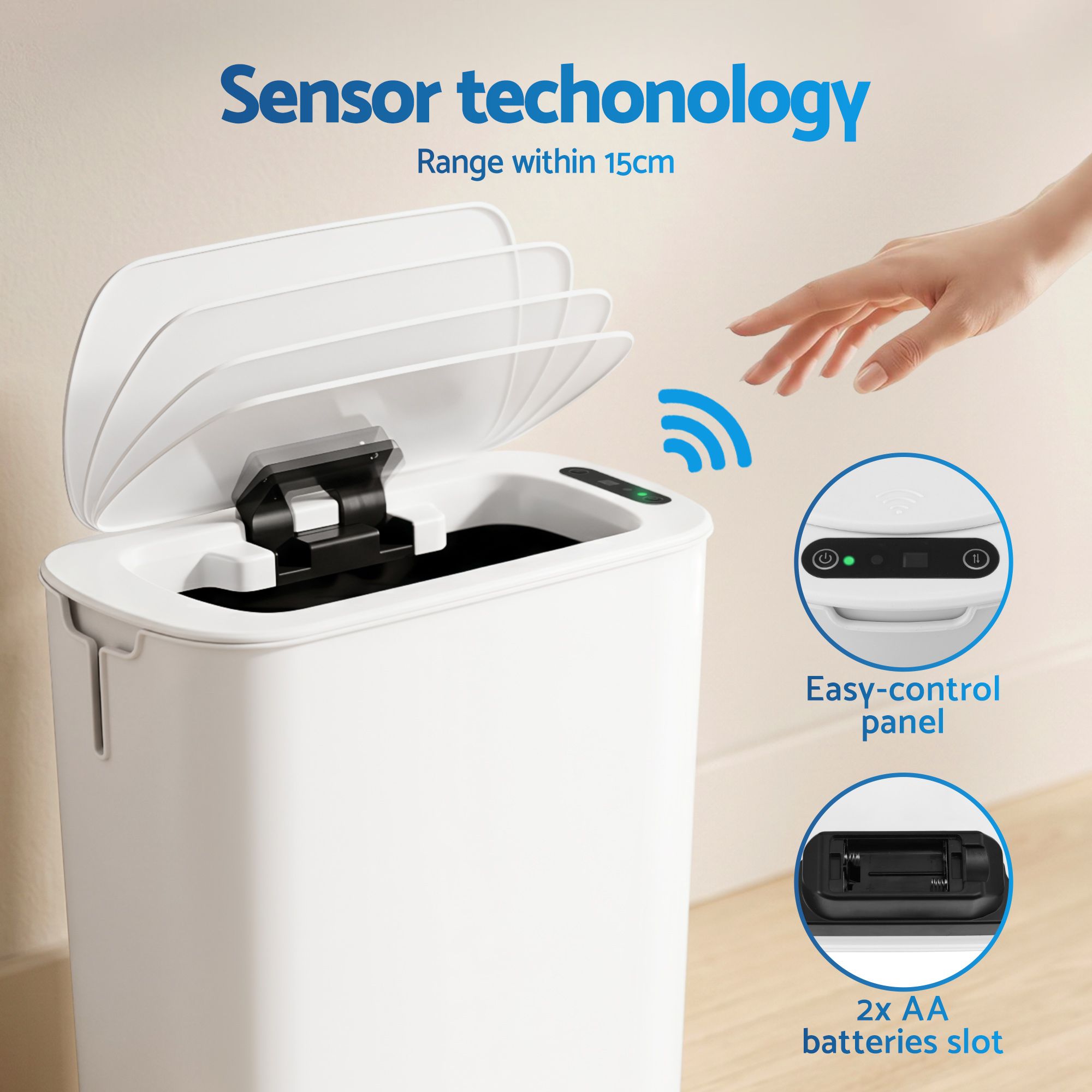 Devanti Automatic Trash Bin 2PCS with Lid 11L Motion Sensor Kitchen Bin Touchless Garbage Can Modern White Plastic Slim Rubbish Bin with Liner Holder for Kitchen, Home, Office - Image 4